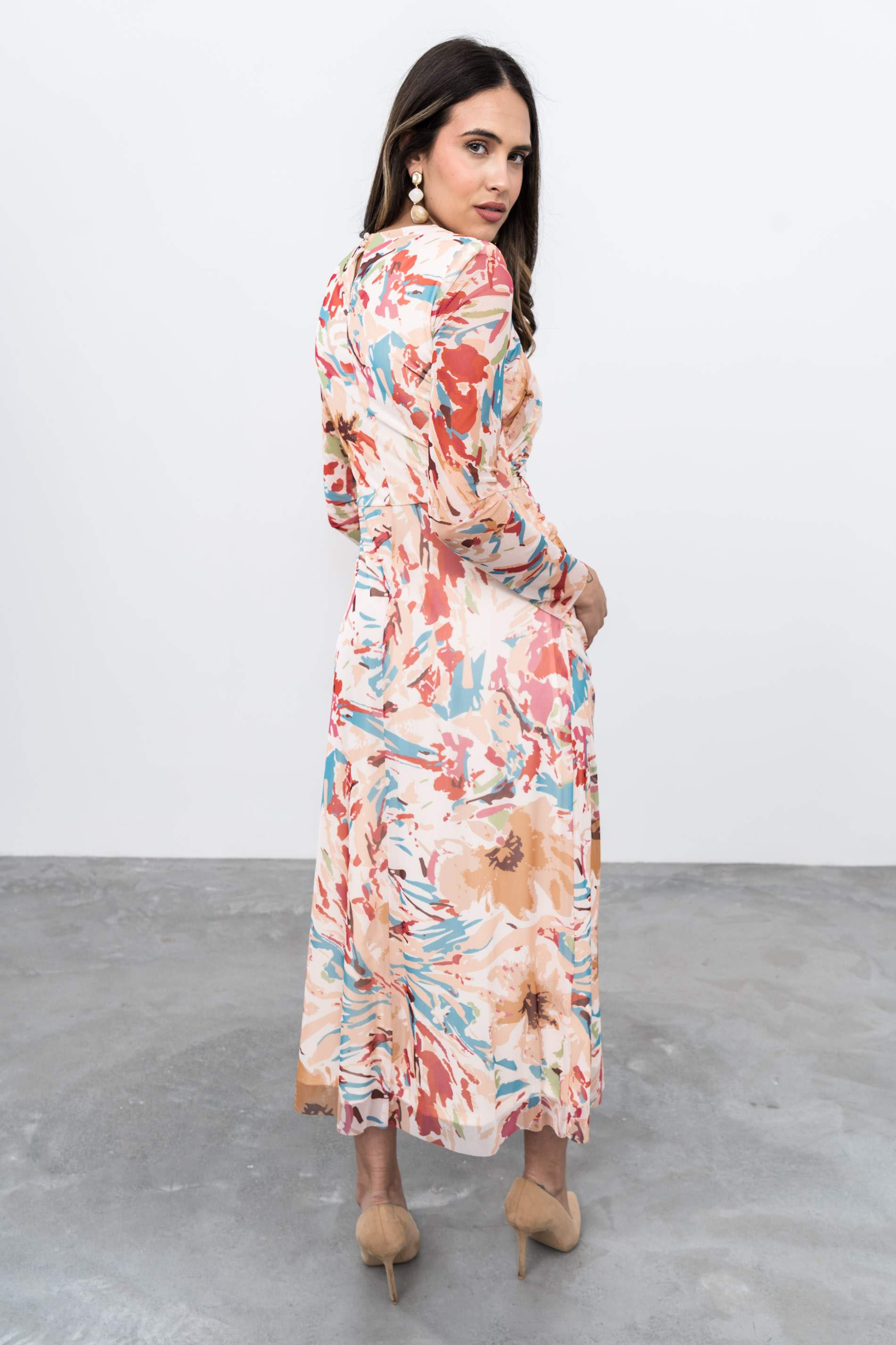 VESTIDO FRUNCES TUL MOSTAZA