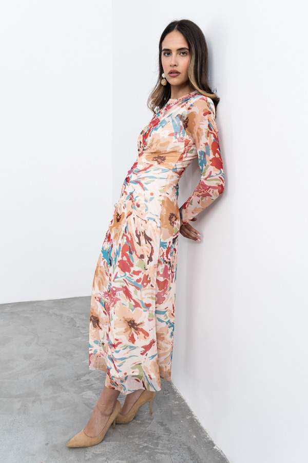 VESTIDO FRUNCES TUL MOSTAZA