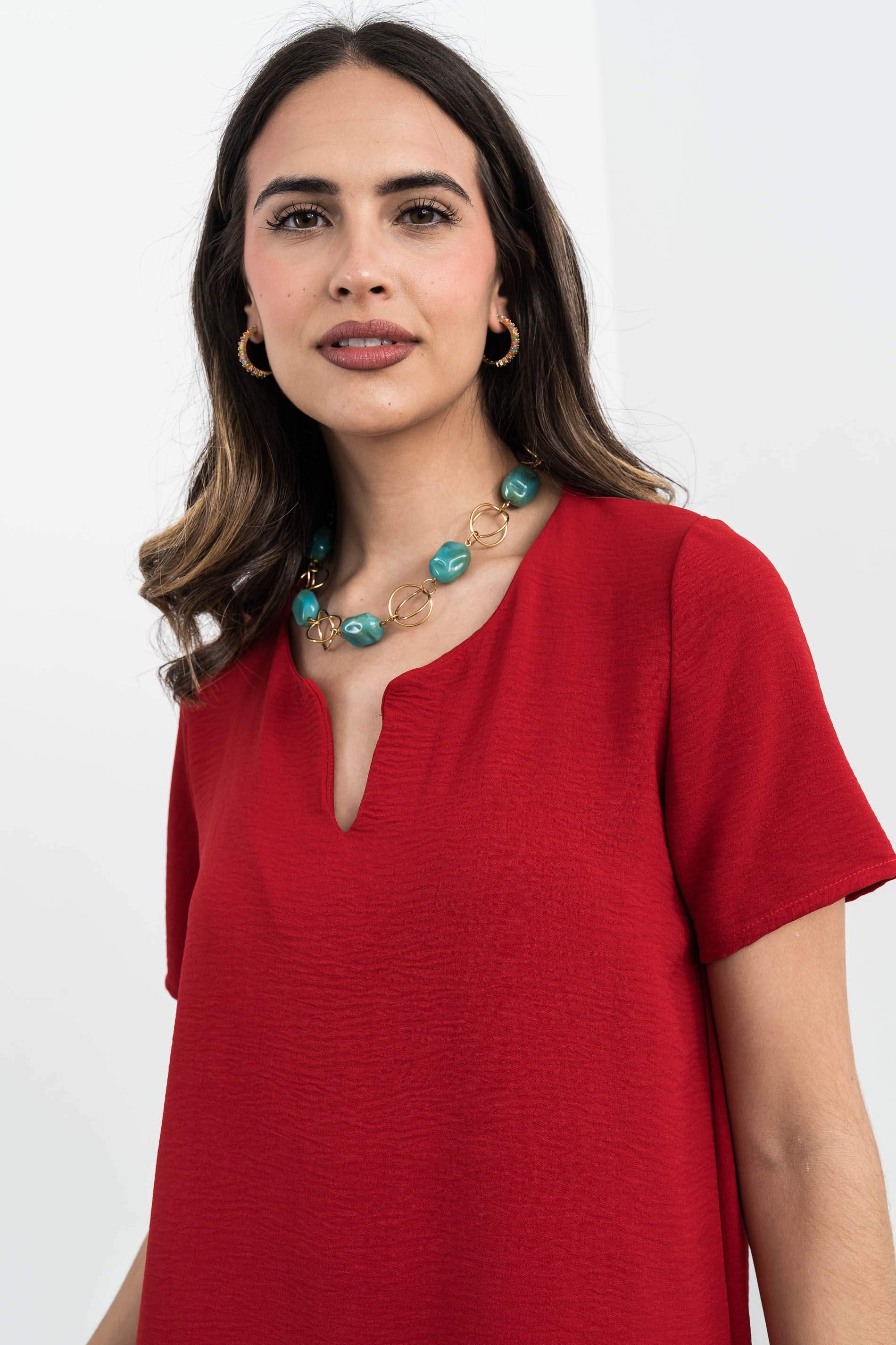 VESTIDO CUELLO UVE ROJO