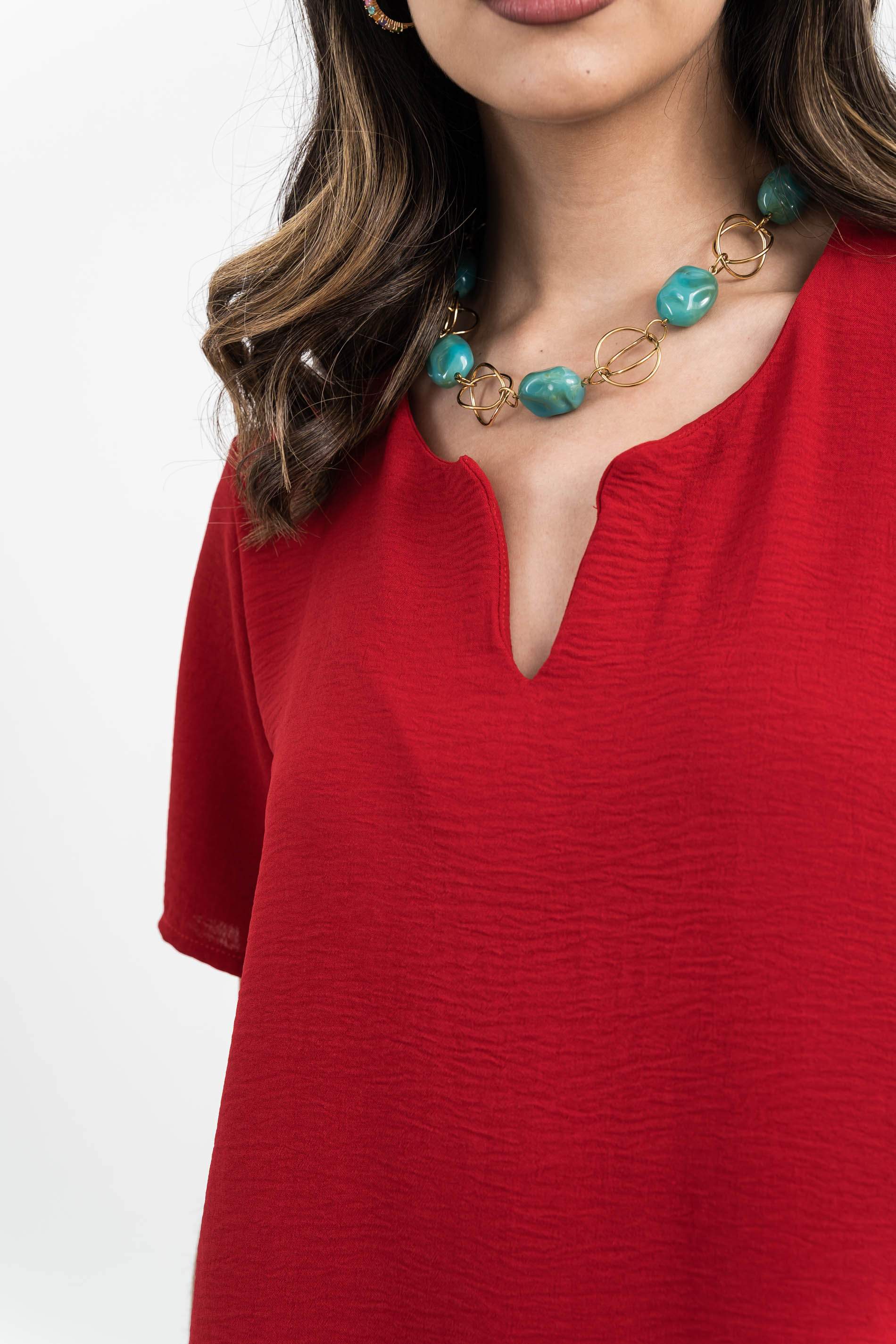 VESTIDO CUELLO UVE ROJO