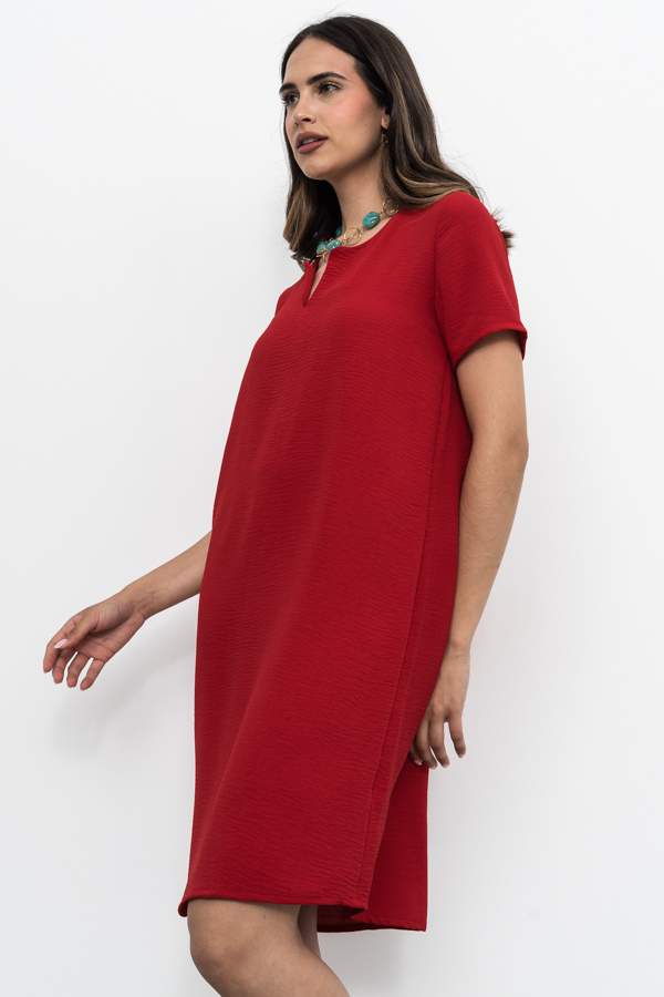 VESTIDO CUELLO UVE ROJO