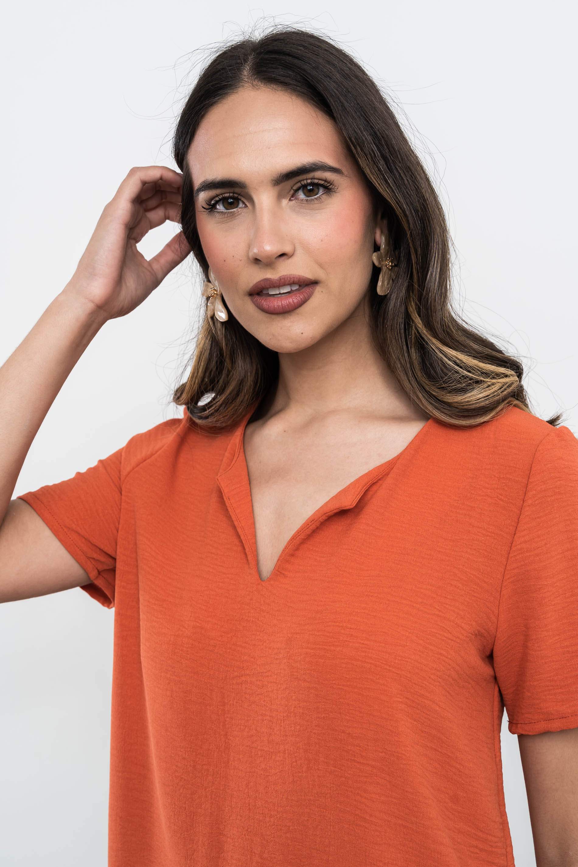 VESTIDO CUELLO UVE TEJA