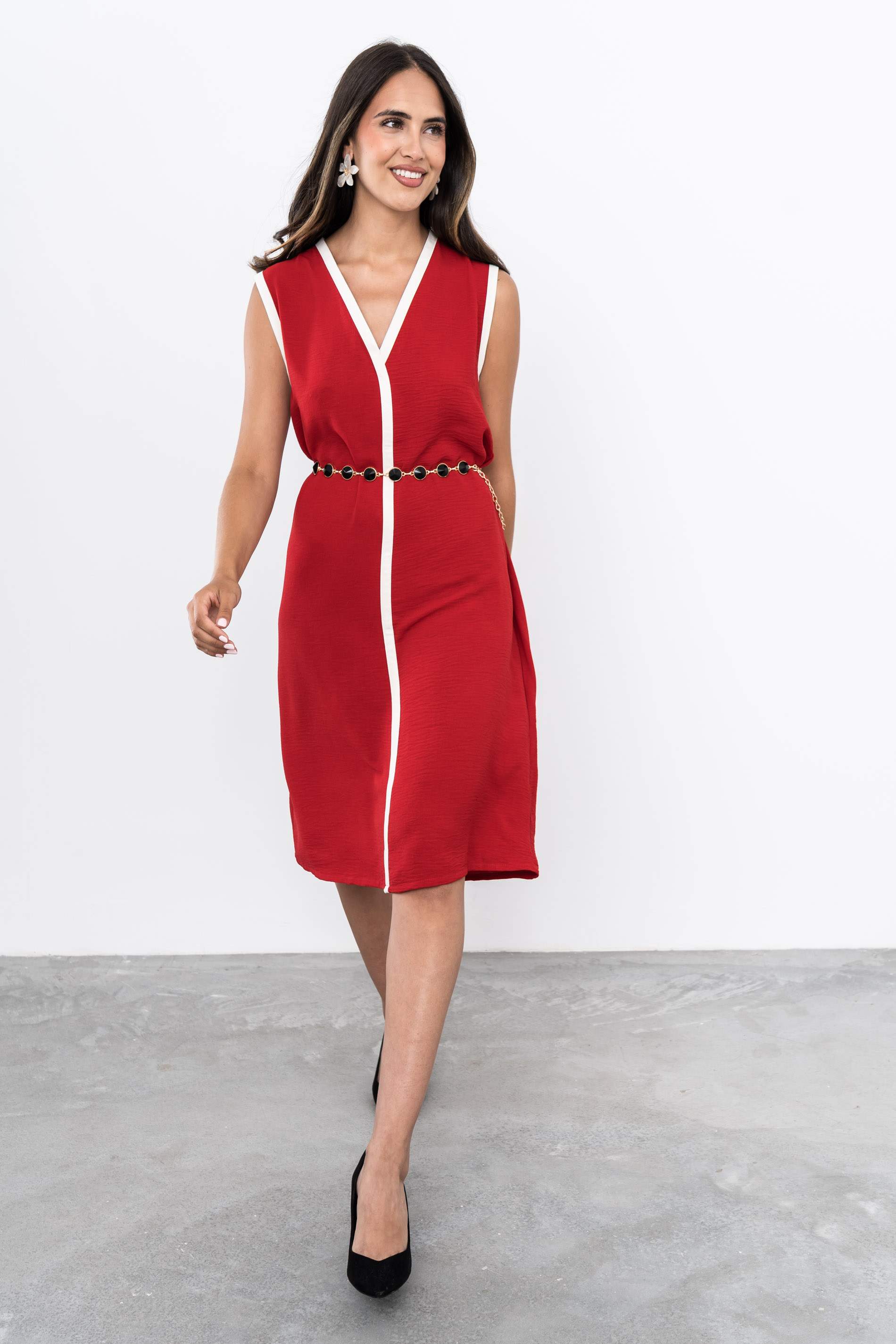 VESTIDO VIVOS CONTRASTE ROJO