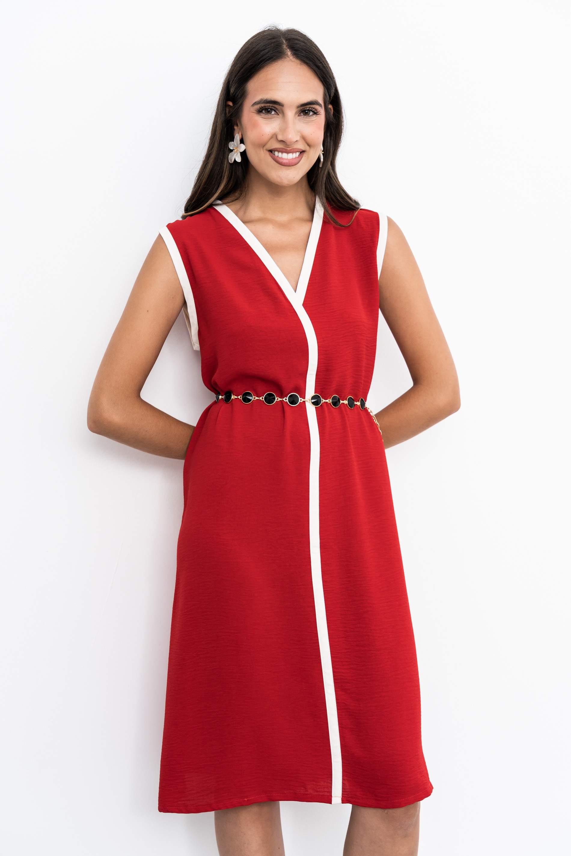 VESTIDO VIVOS CONTRASTE ROJO