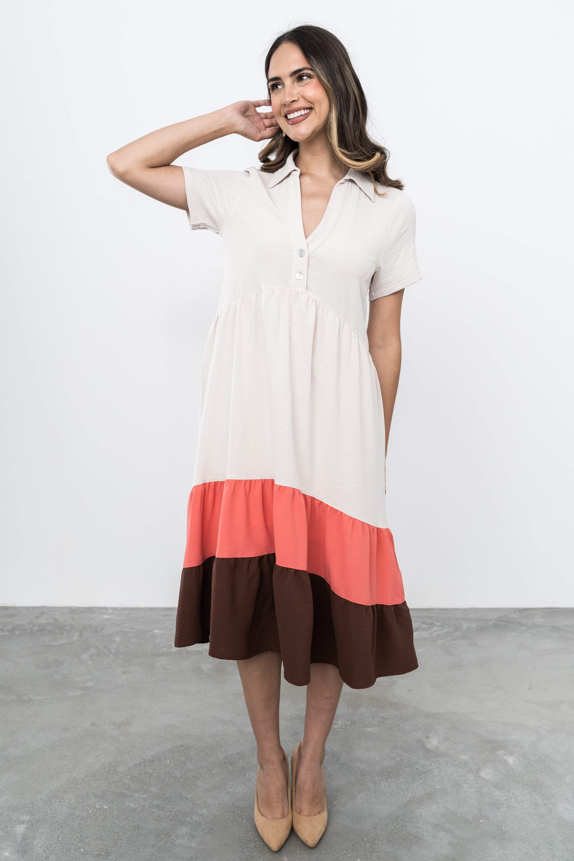 VESTIDO VOLANTES BLOQUES COLOR