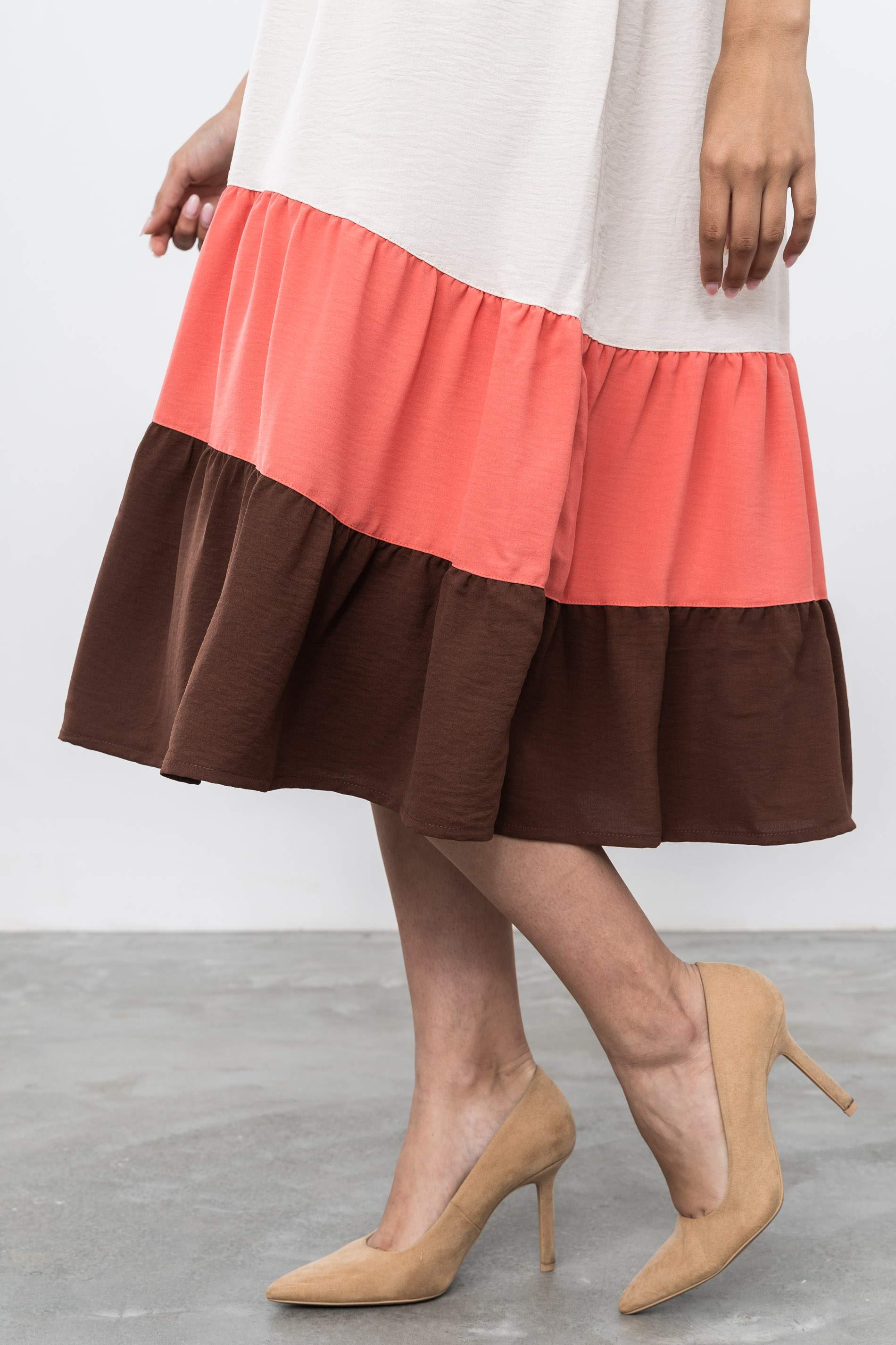 VESTIDO VOLANTES BLOQUES COLOR