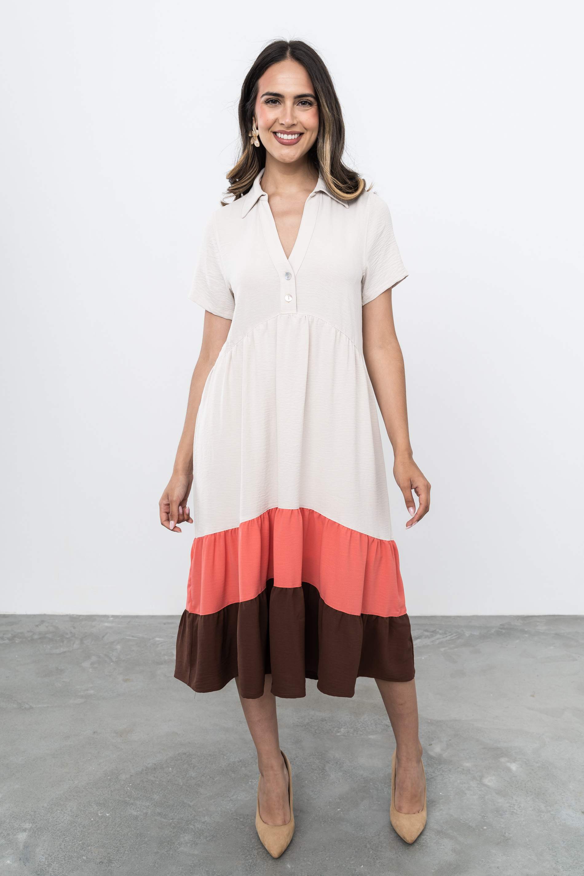 VESTIDO VOLANTES BLOQUES COLOR
