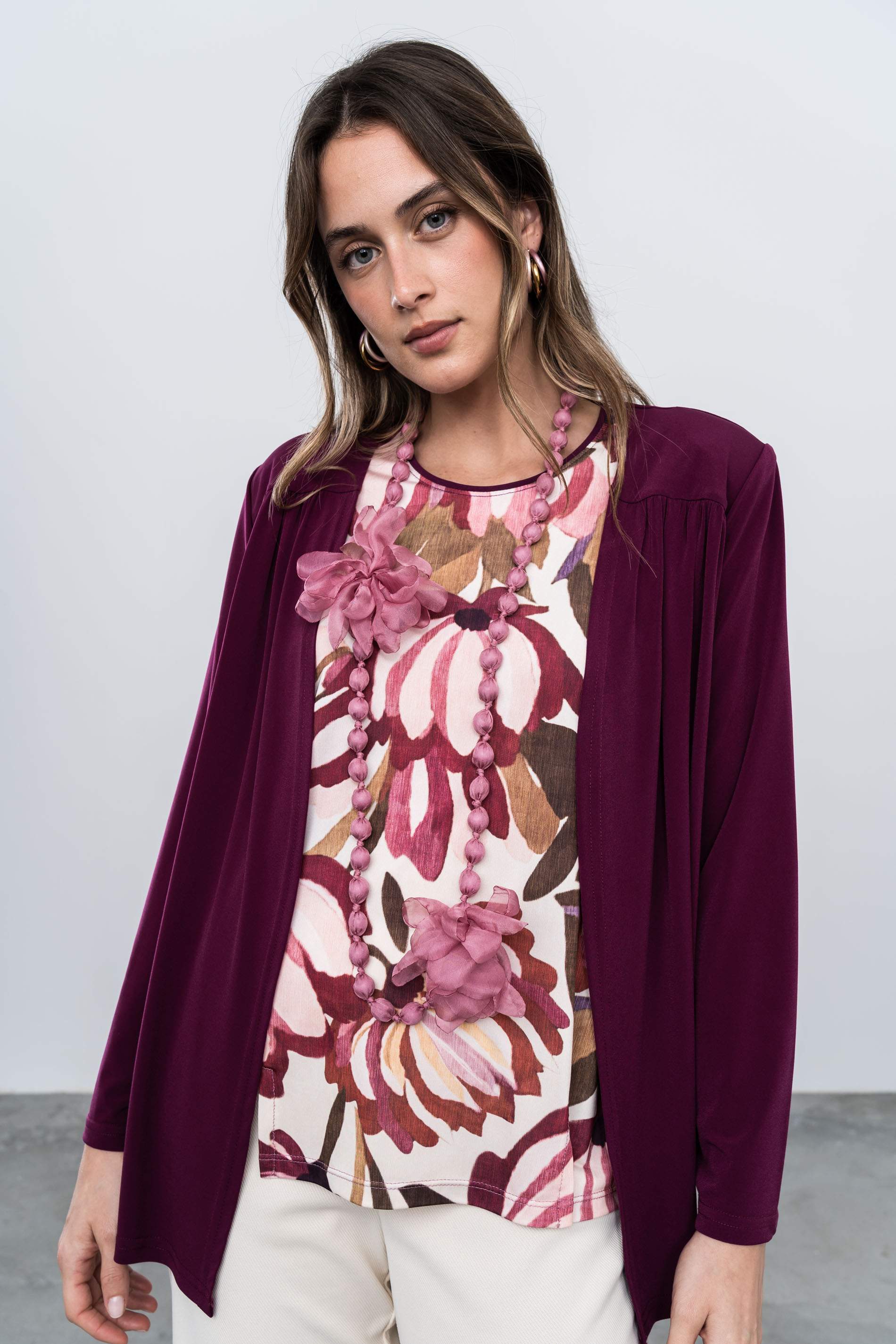 CÁRDIGAN CANESÚ FRUNCES BERENJENA