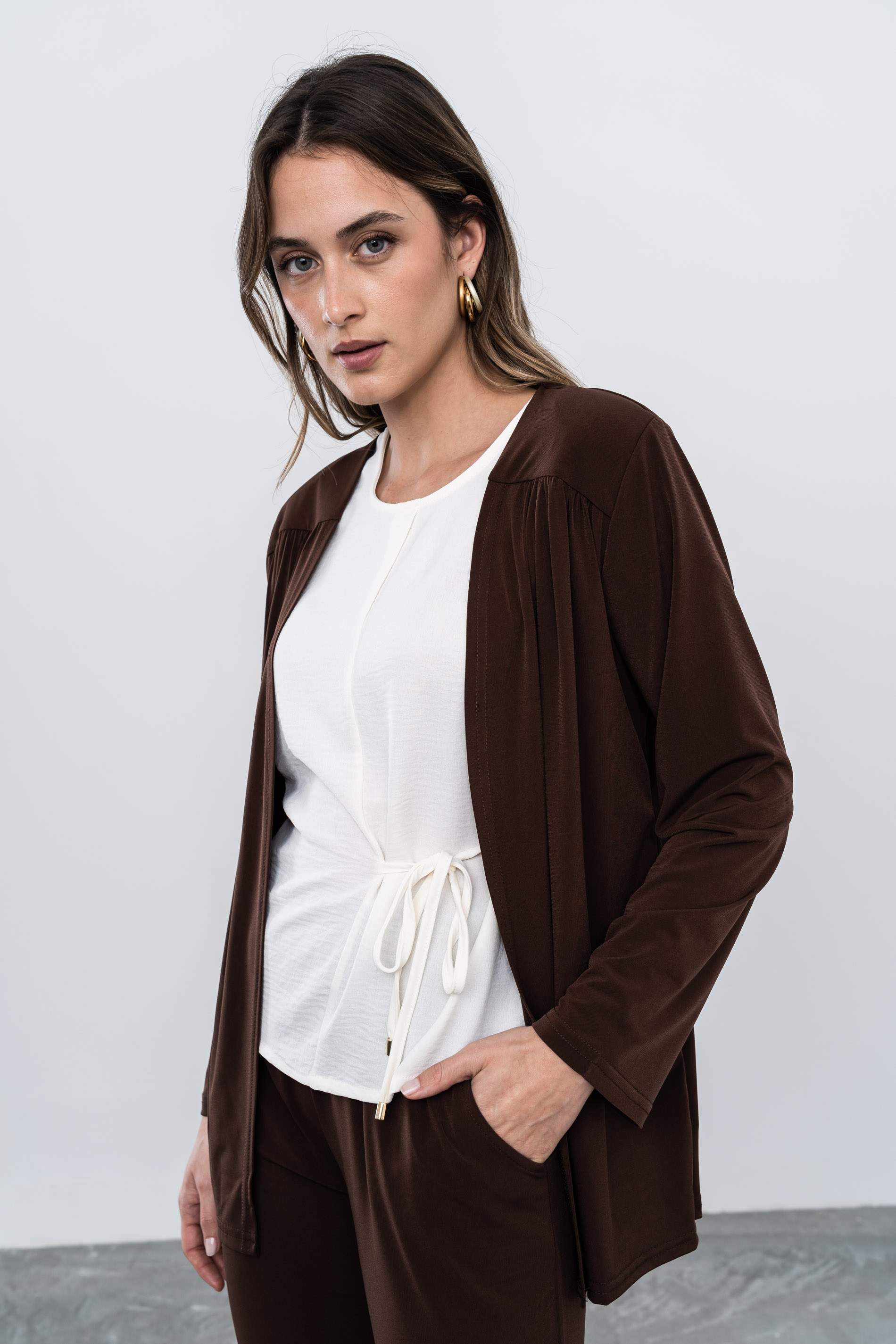 CÁRDIGAN CANESÚ FRUNCES CHOCOLATE