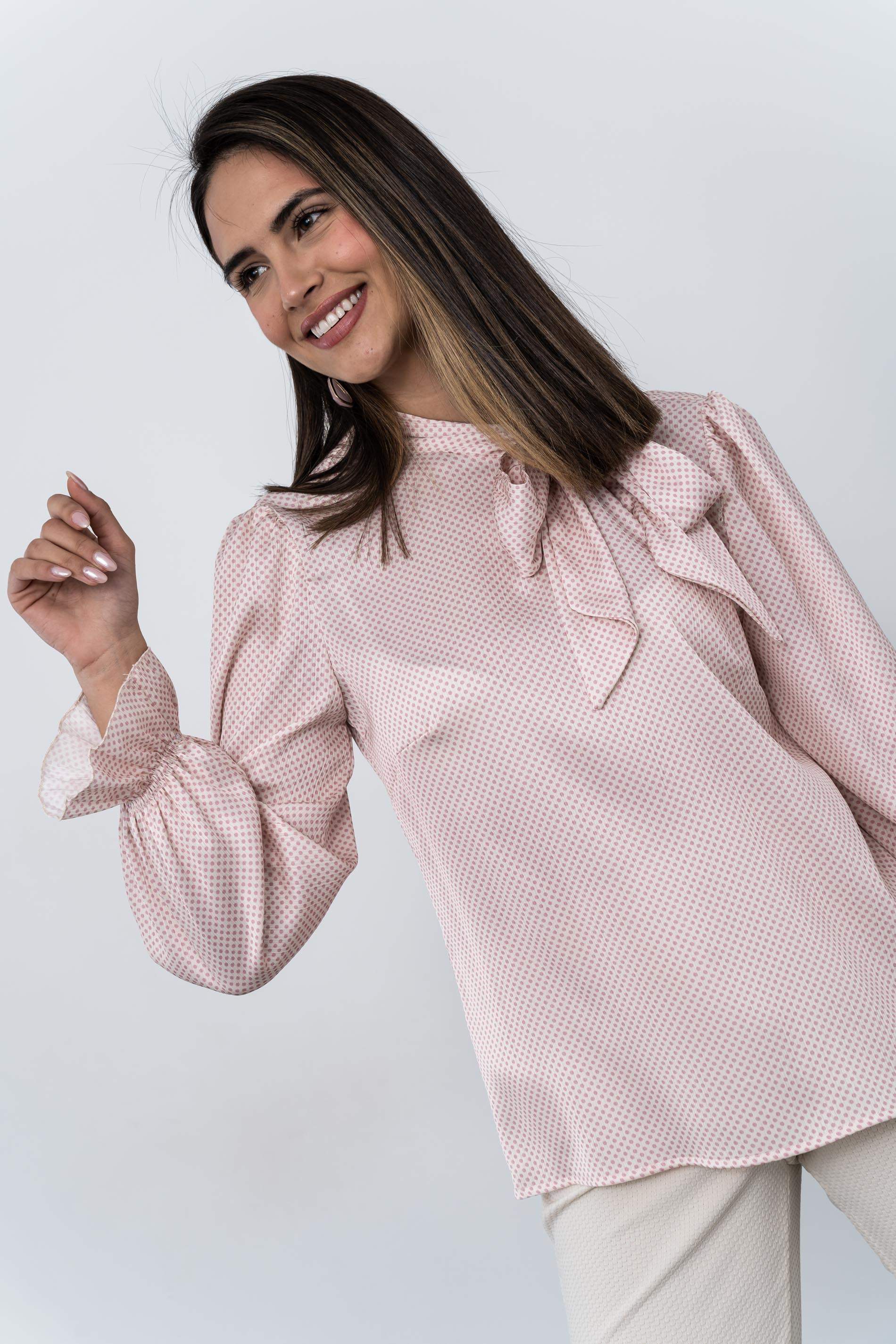 BLUSA LAZADA TOPOS ROSA