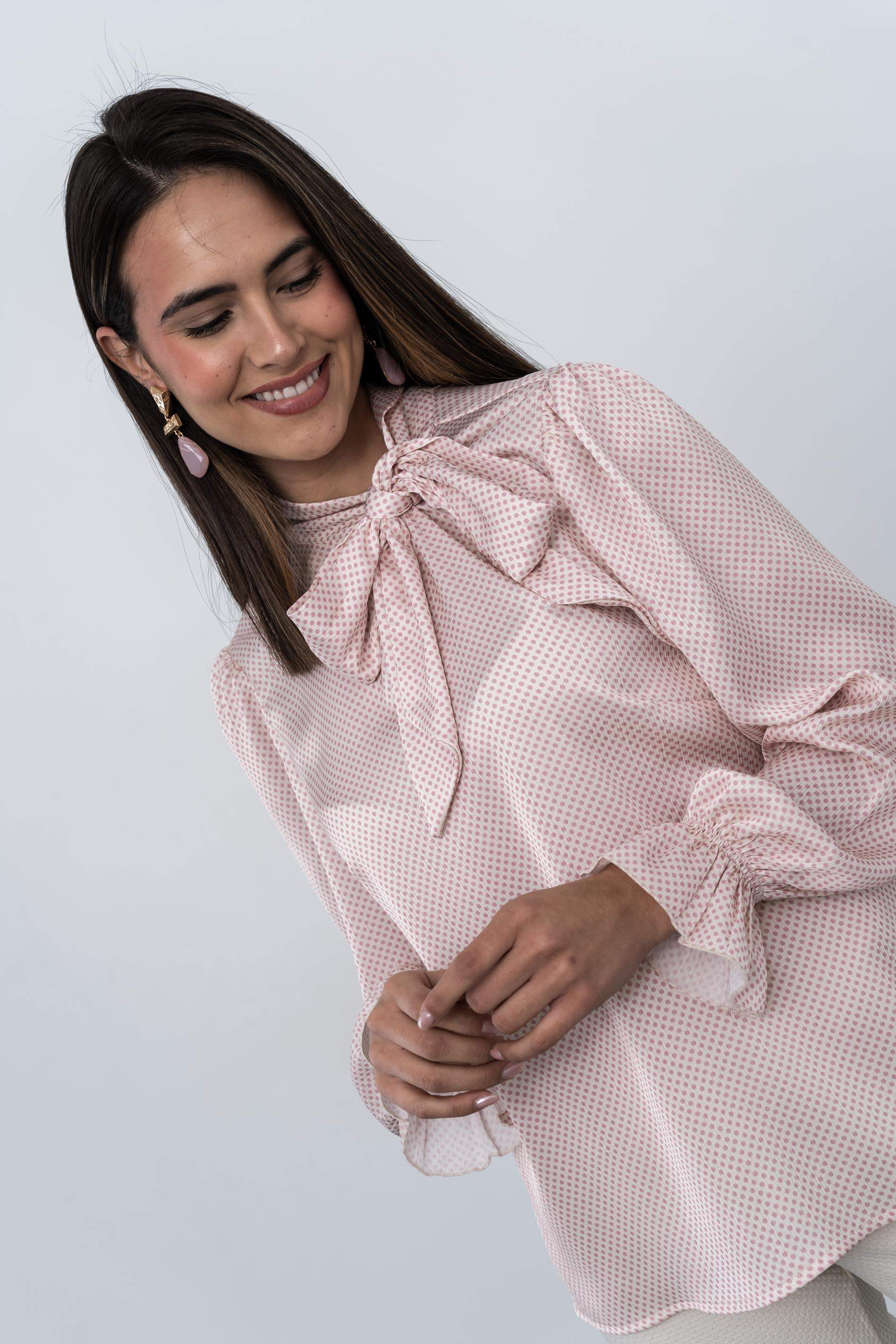 BLUSA LAZADA TOPOS ROSA