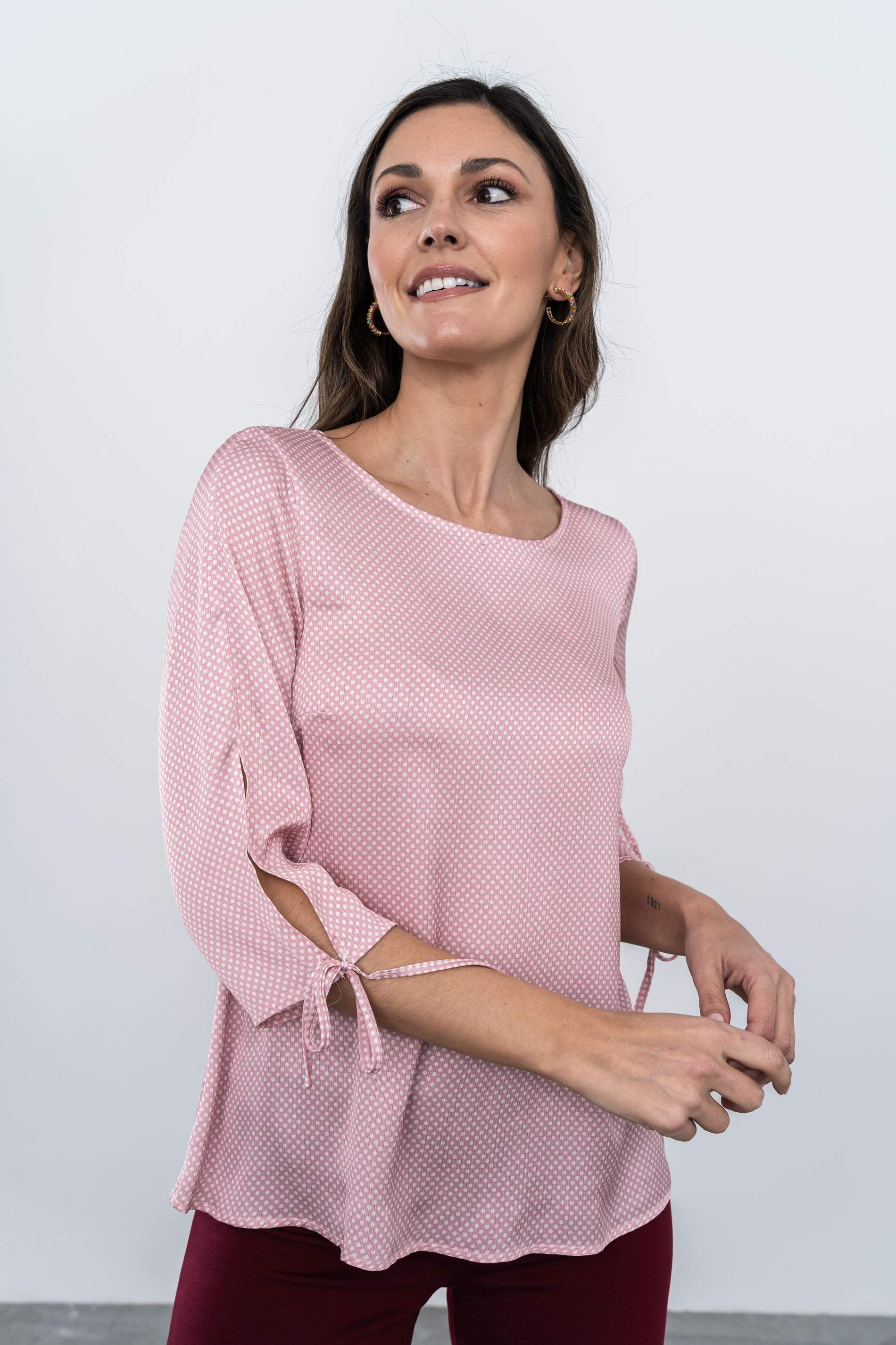 BLUSA MANGA LACITOS ROSA
