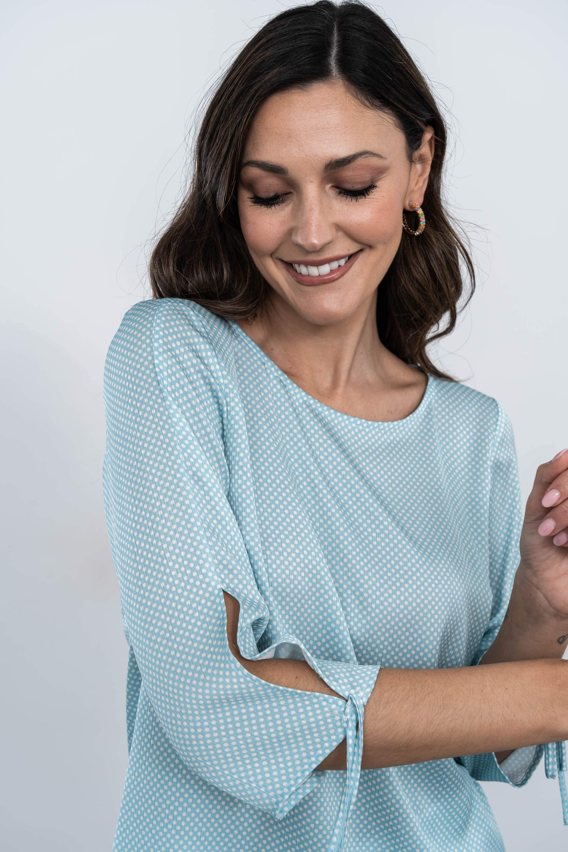 BLUSA MANGA LACITOS AGUA