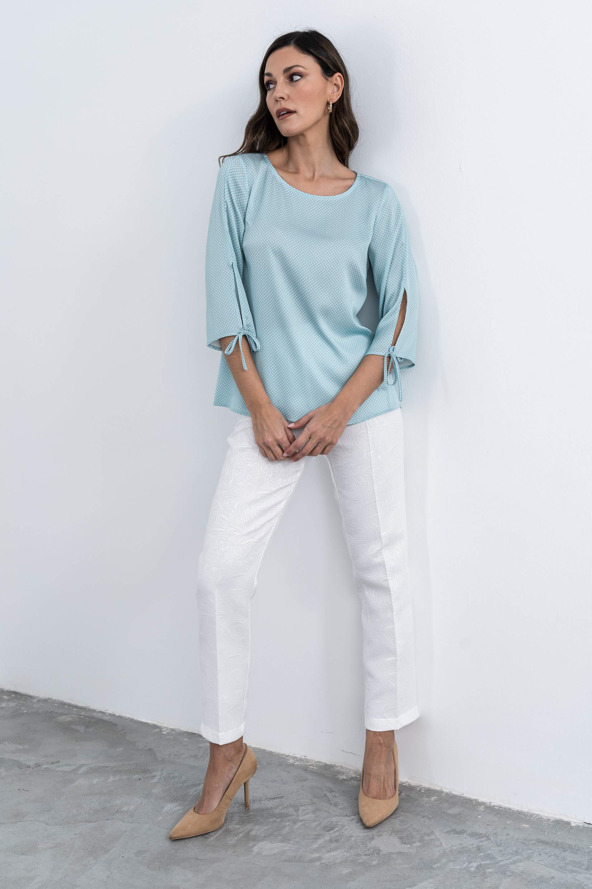 BLUSA MANGA LACITOS AGUA