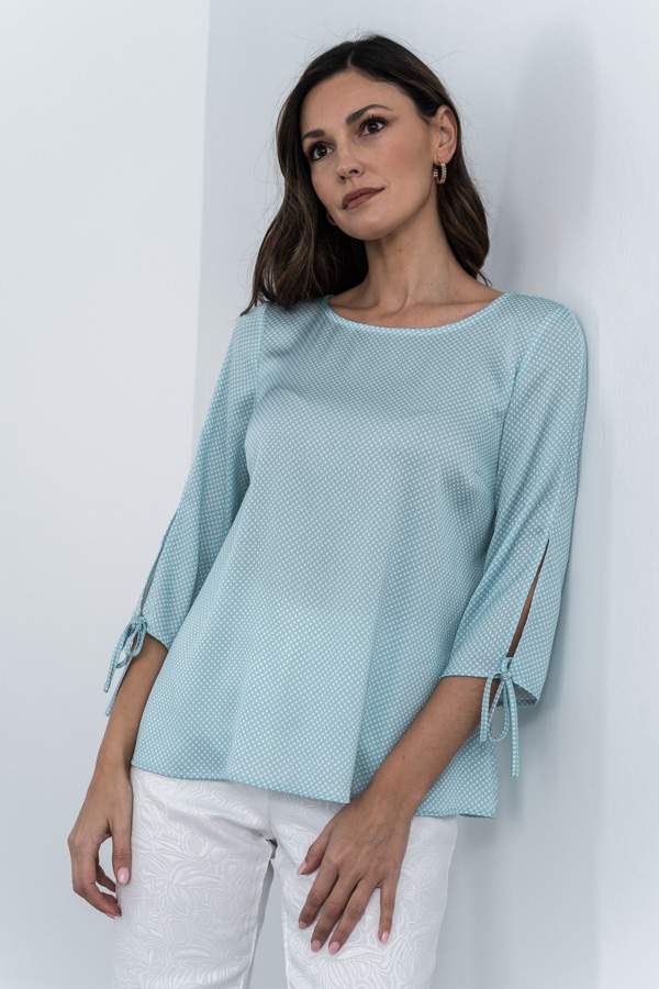 BLUSA MANGA LACITOS AGUA