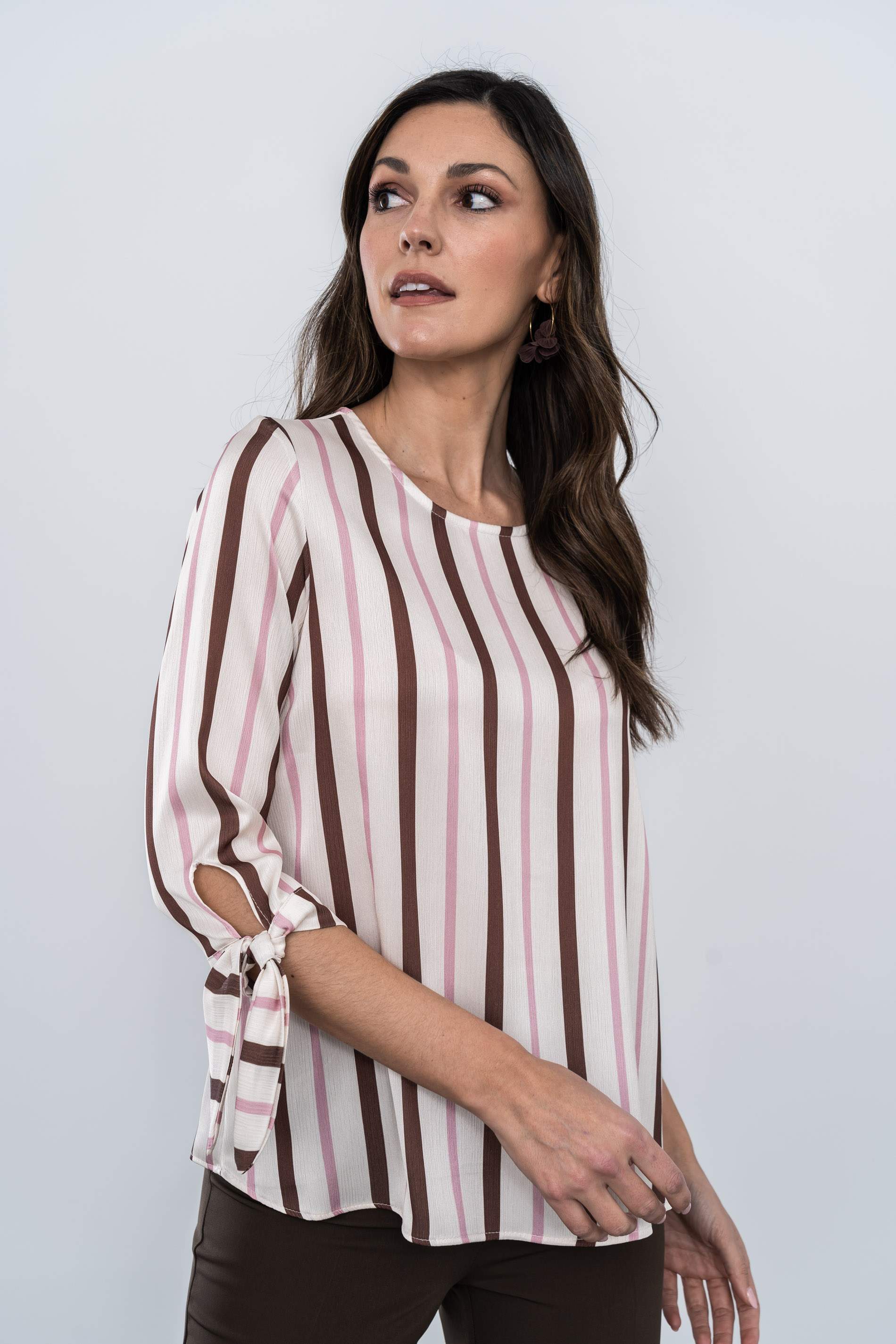 BLUSA RAYAS LAZOS PUÑO CHOCOLATE