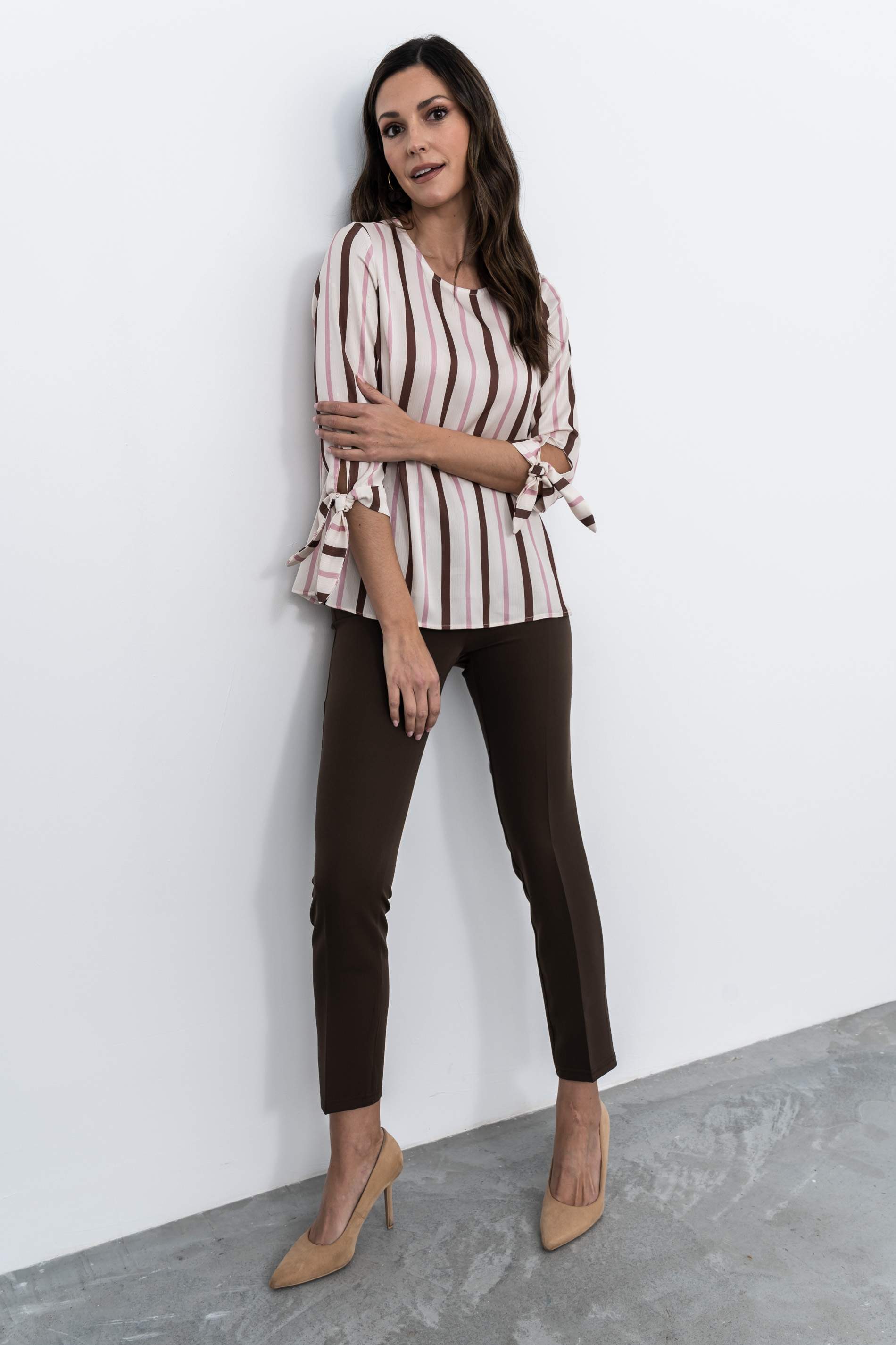 BLUSA RAYAS LAZOS PUÑO CHOCOLATE