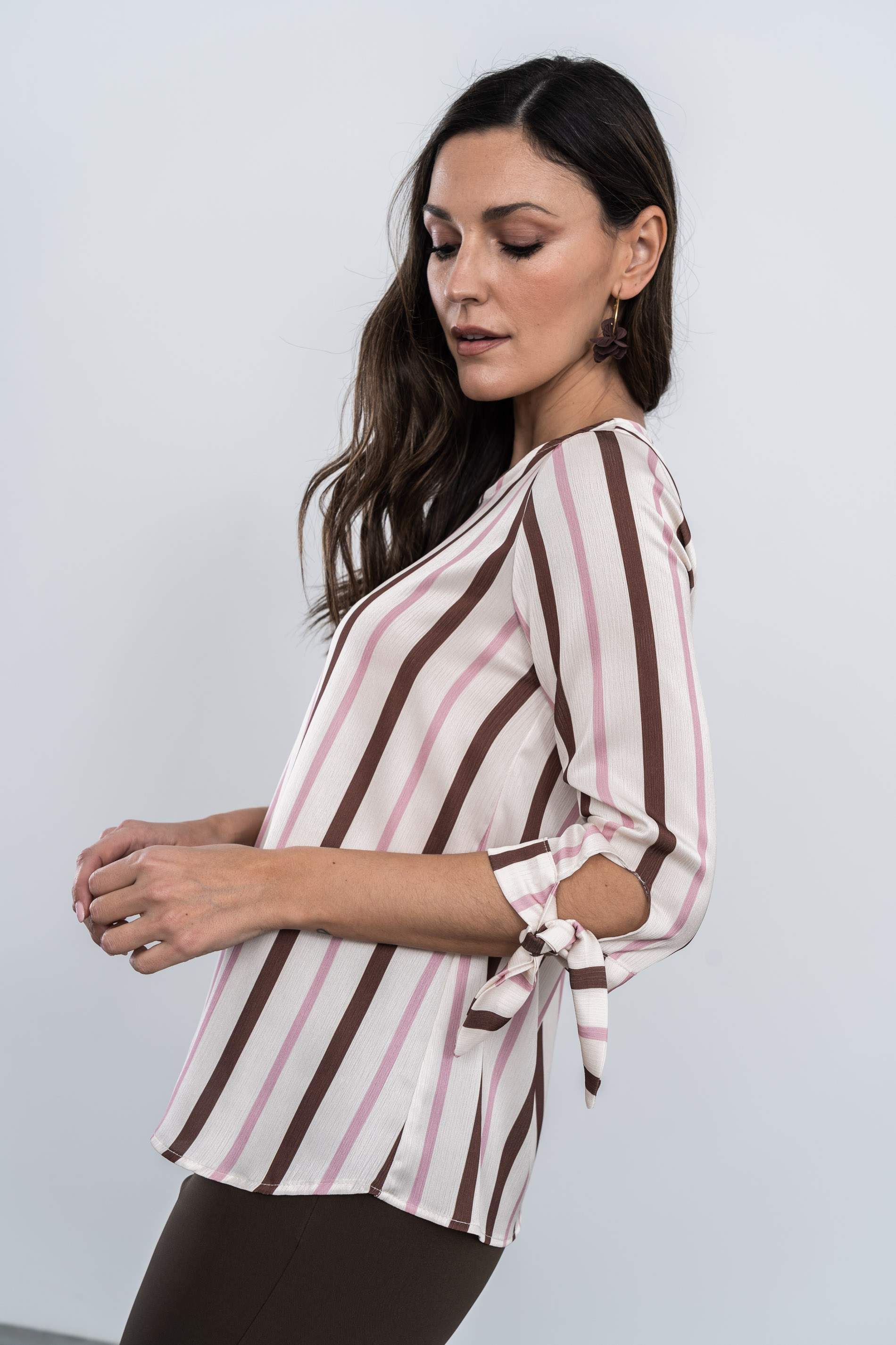 BLUSA RAYAS LAZOS PUÑO CHOCOLATE