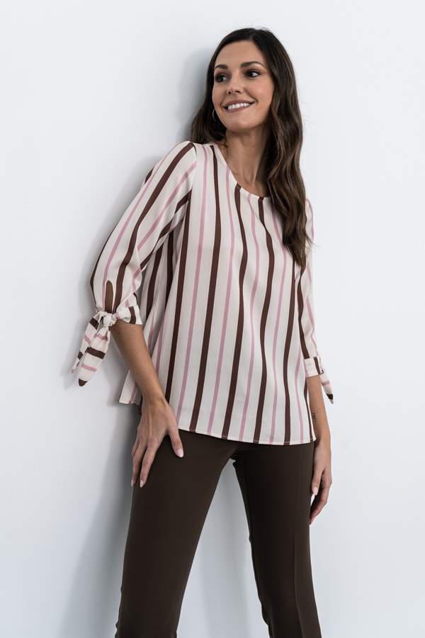 BLUSA RAYAS LAZOS PUÑO CHOCOLATE