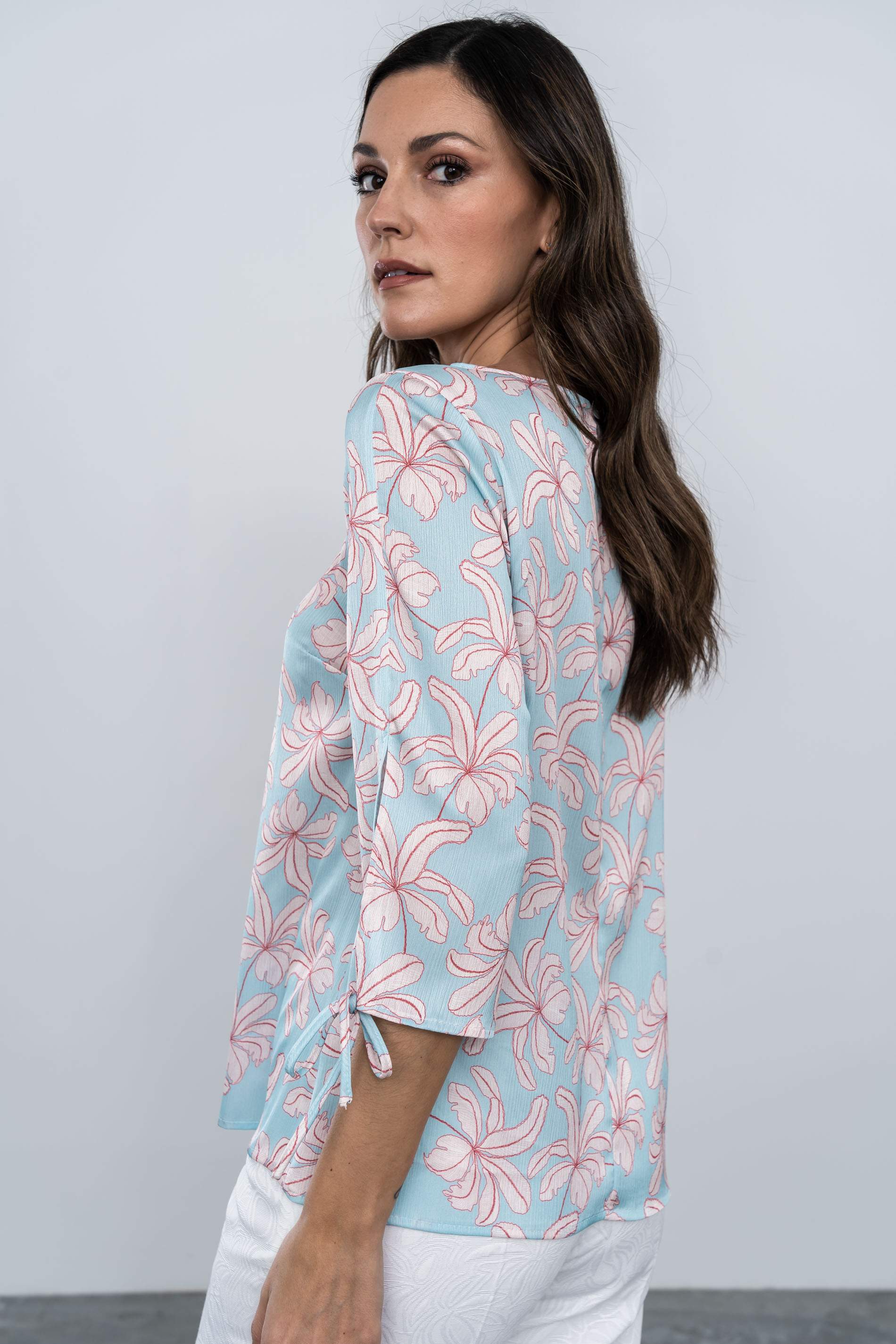 BLUSA HOJAS MANGA LACITOS AGUA