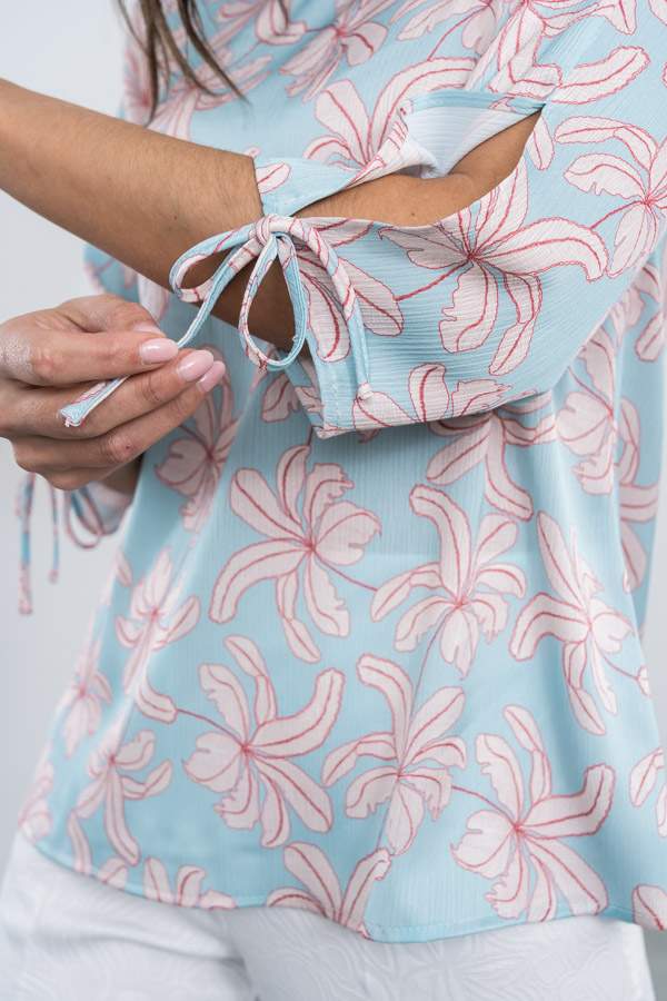 BLUSA HOJAS MANGA LACITOS AGUA