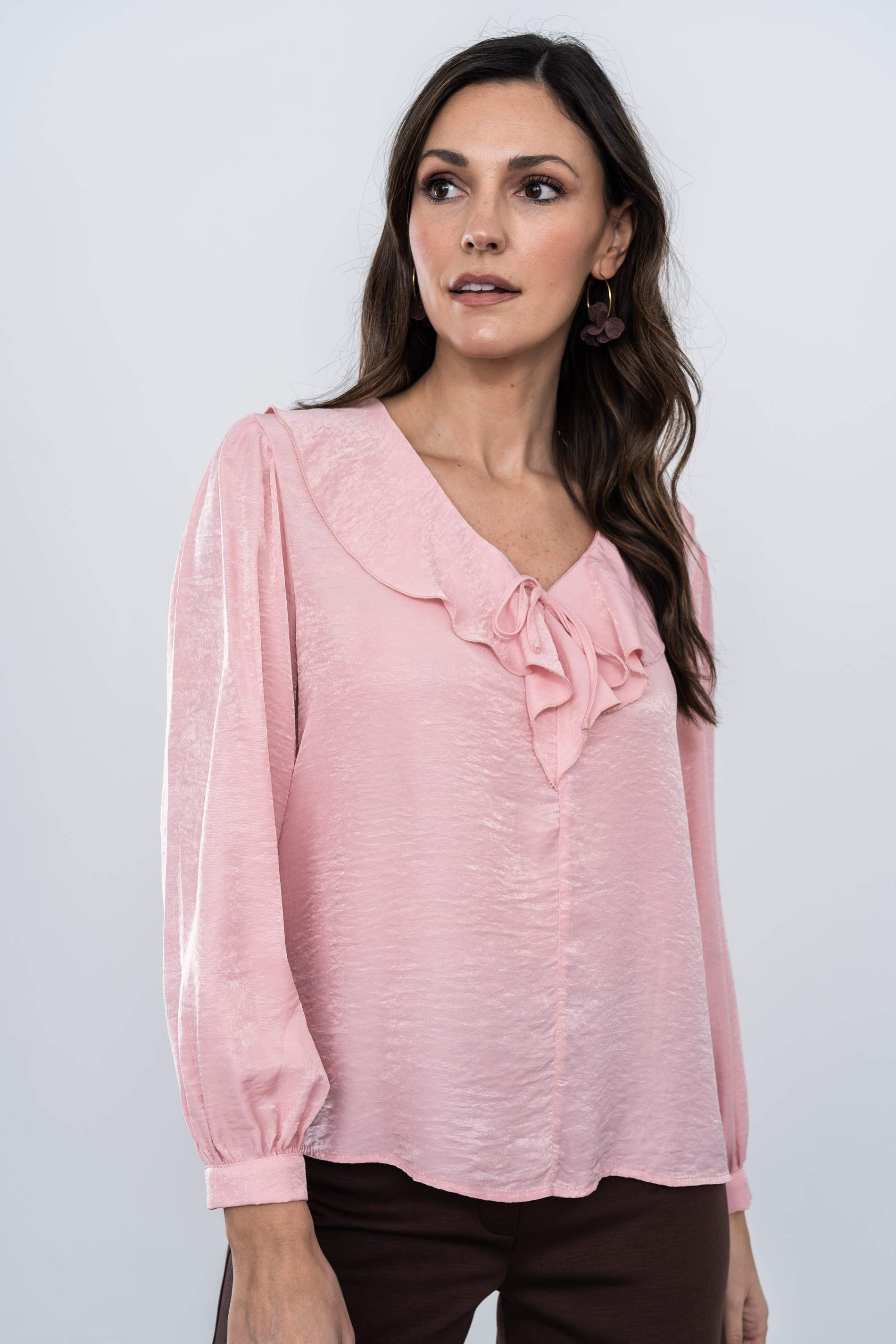 BLUSA CUELLO VOLANTE ROSA