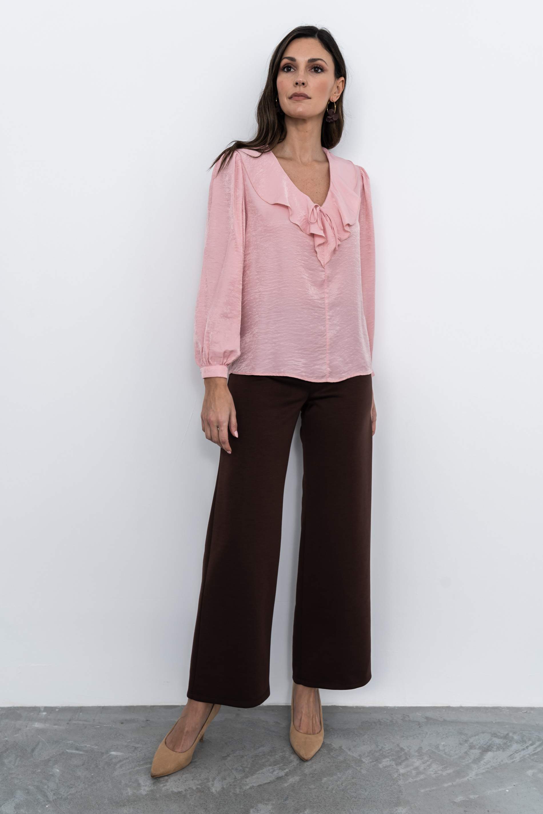 BLUSA CUELLO VOLANTE ROSA