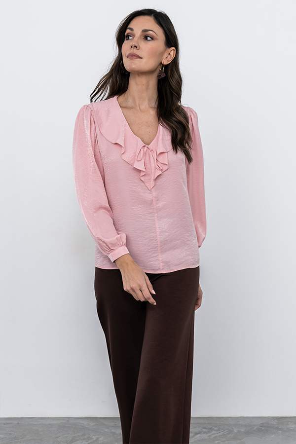 BLUSA CUELLO VOLANTE ROSA