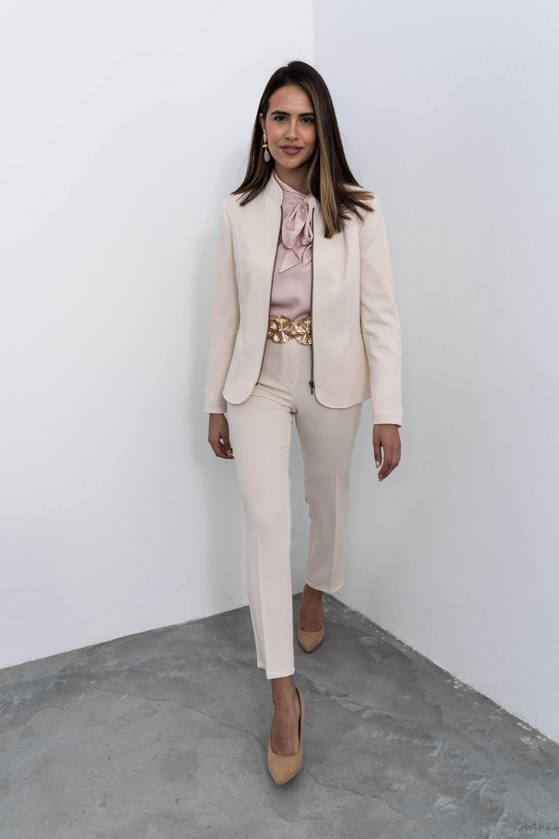 CHAQUETA CREMALLERA JACQUARD CRUDO