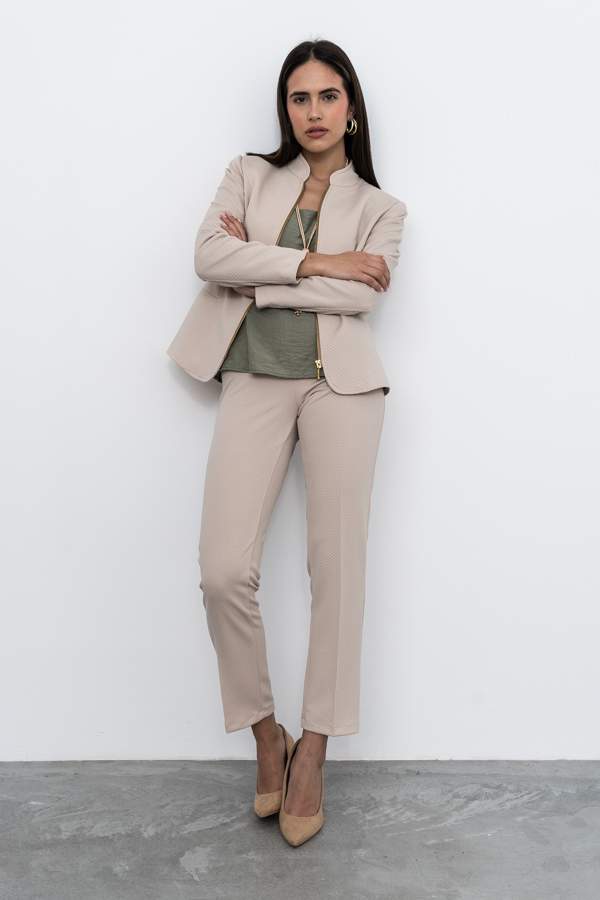 CHAQUETA CREMALLERA JACQUARD BEIGE