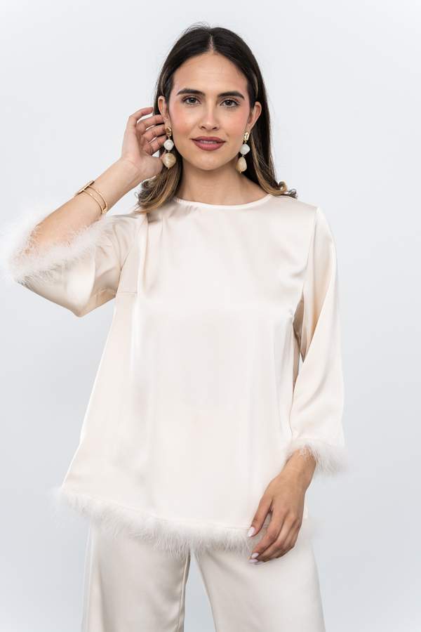 BLUSÓN FANTASÍA PLUMAS BEIGE