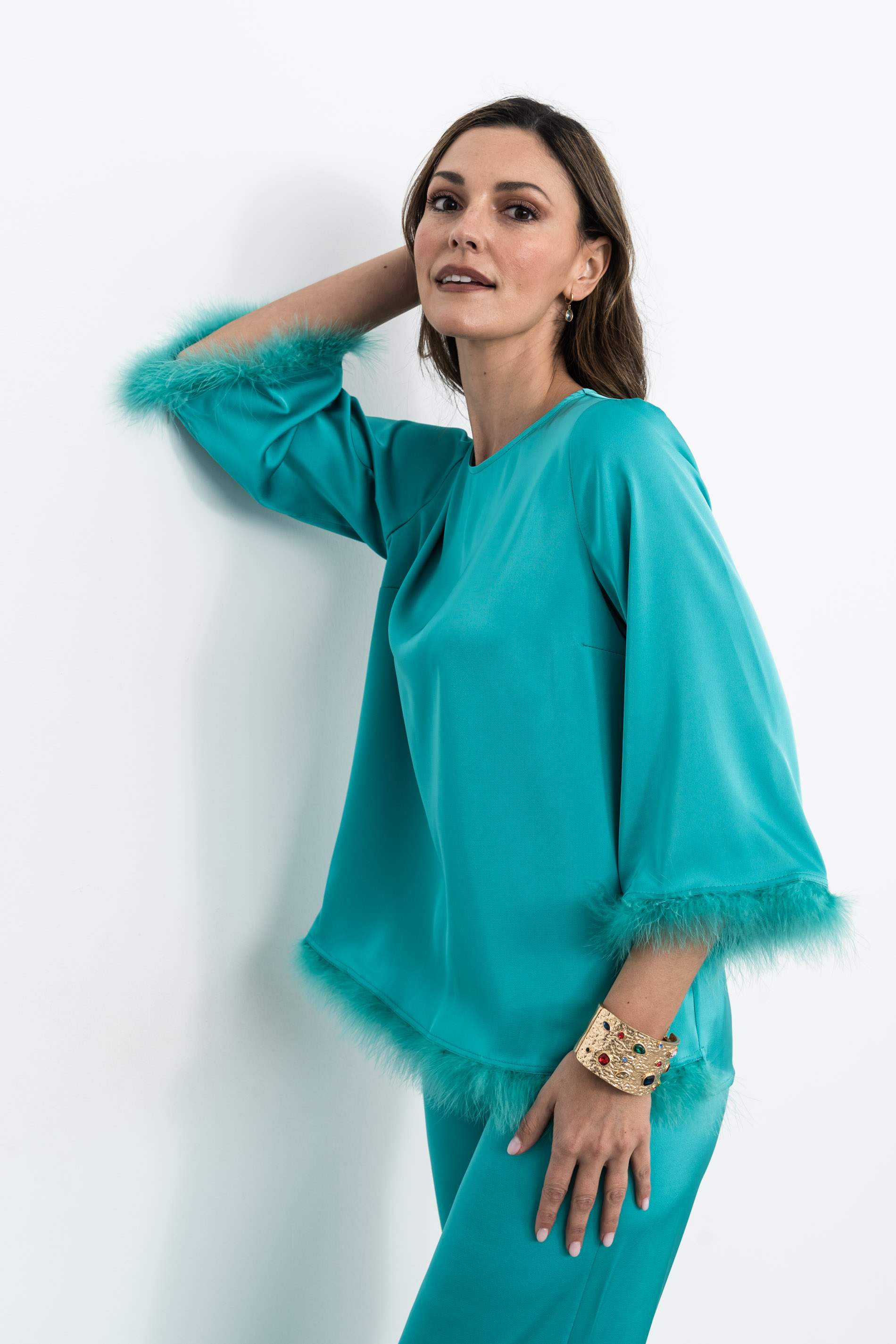 BLUSÓN FANTASÍA PLUMAS ESMERALDA