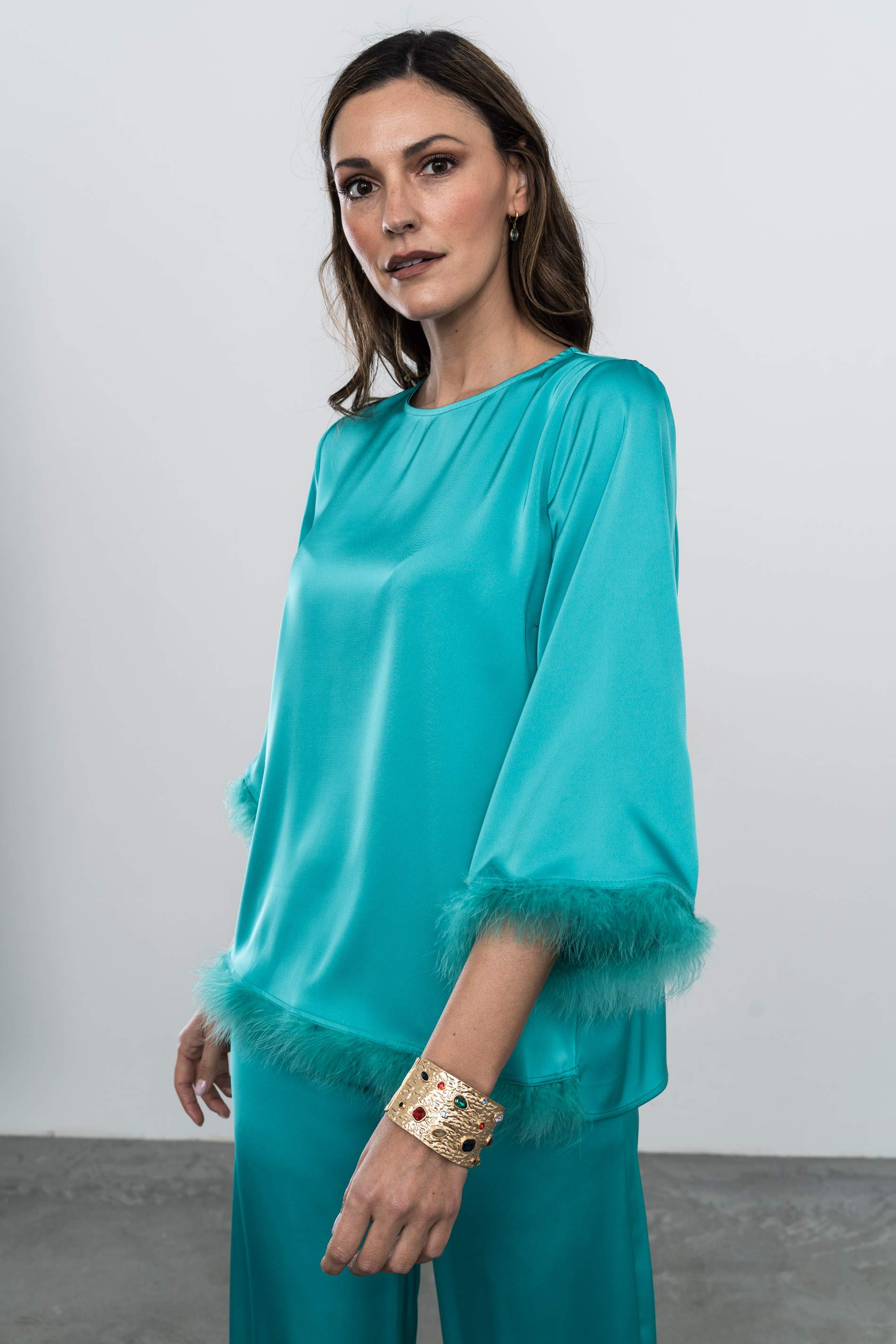 BLUSÓN FANTASÍA PLUMAS ESMERALDA