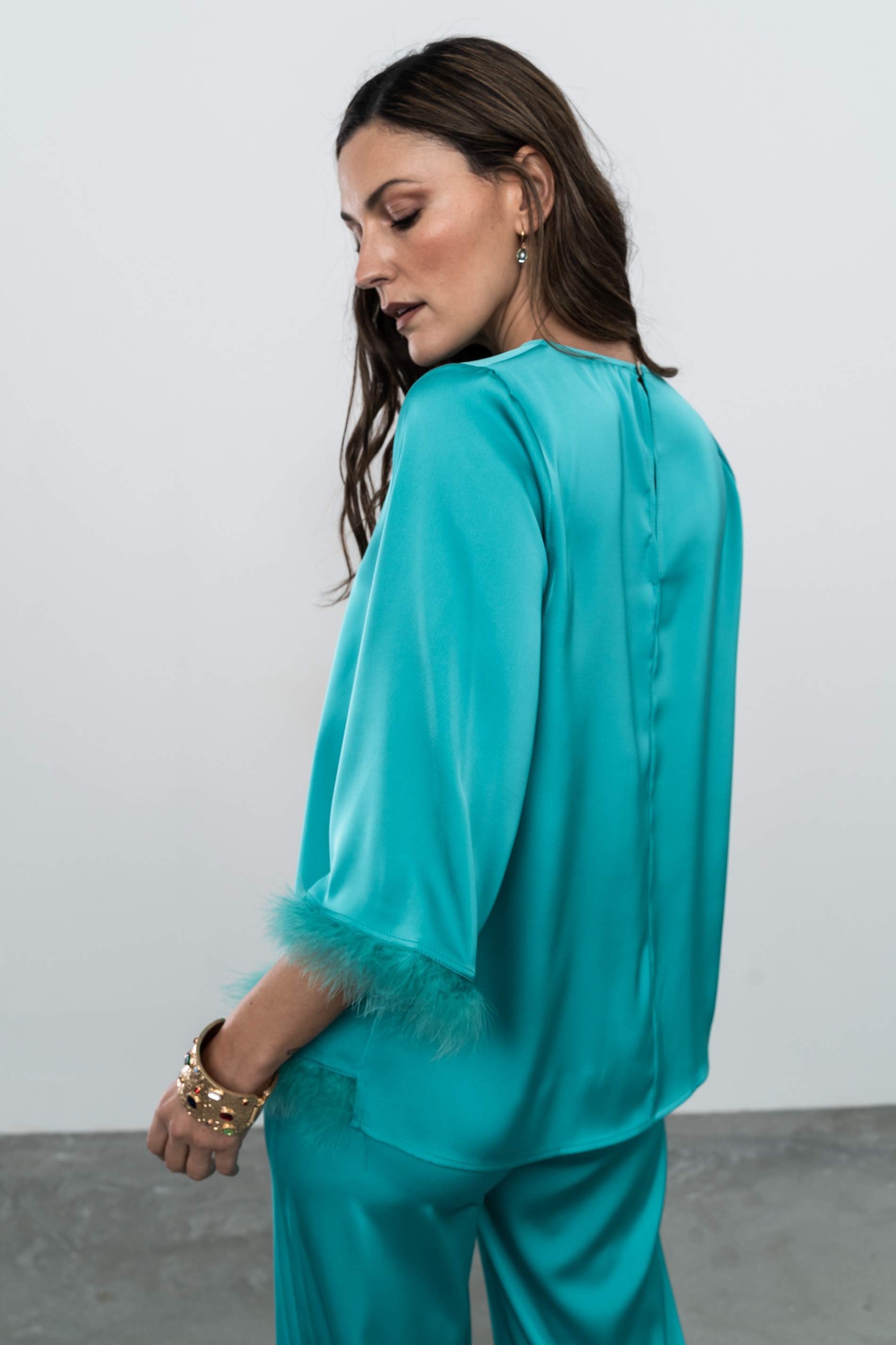 BLUSÓN FANTASÍA PLUMAS ESMERALDA