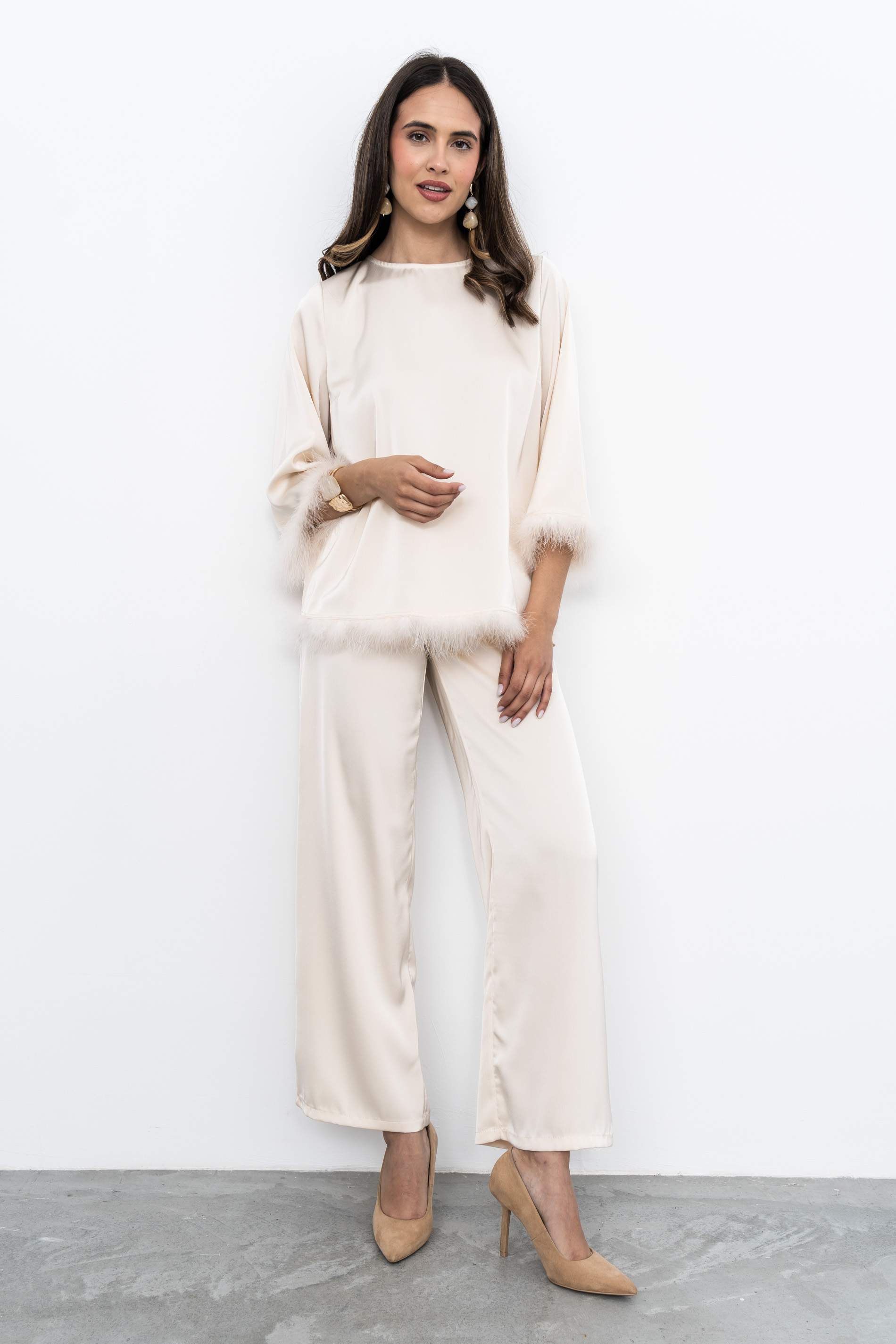 PANTALÓN VESTIR SATINADO BEIGE