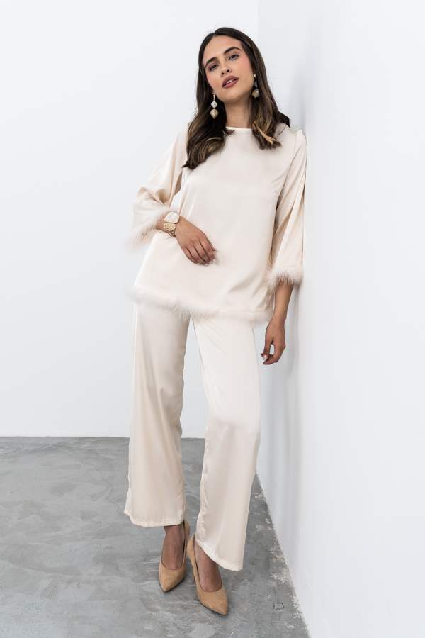 PANTALÓN VESTIR SATINADO BEIGE