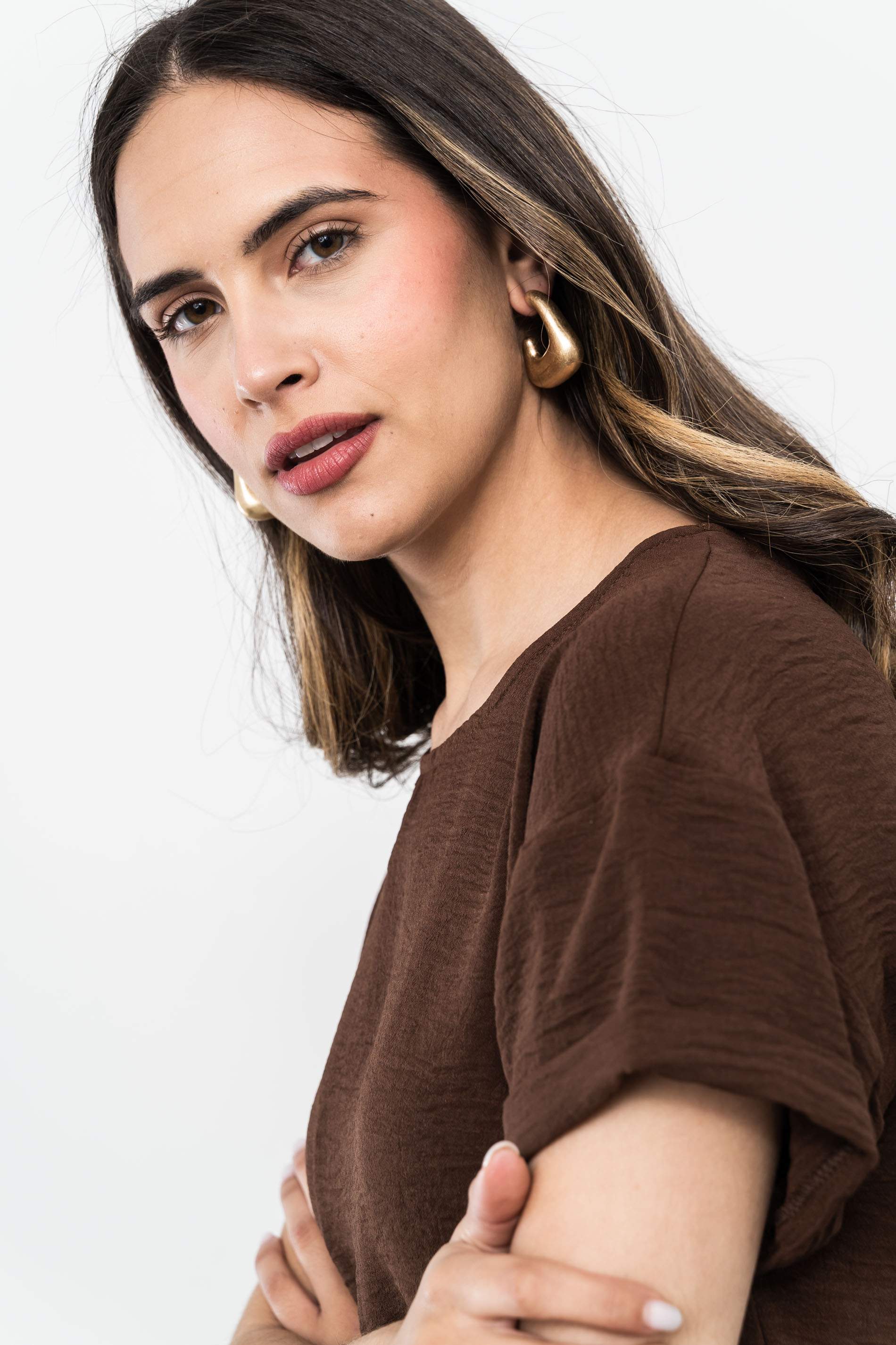 BLUSA MANGA CAIDA CHOCOLATE