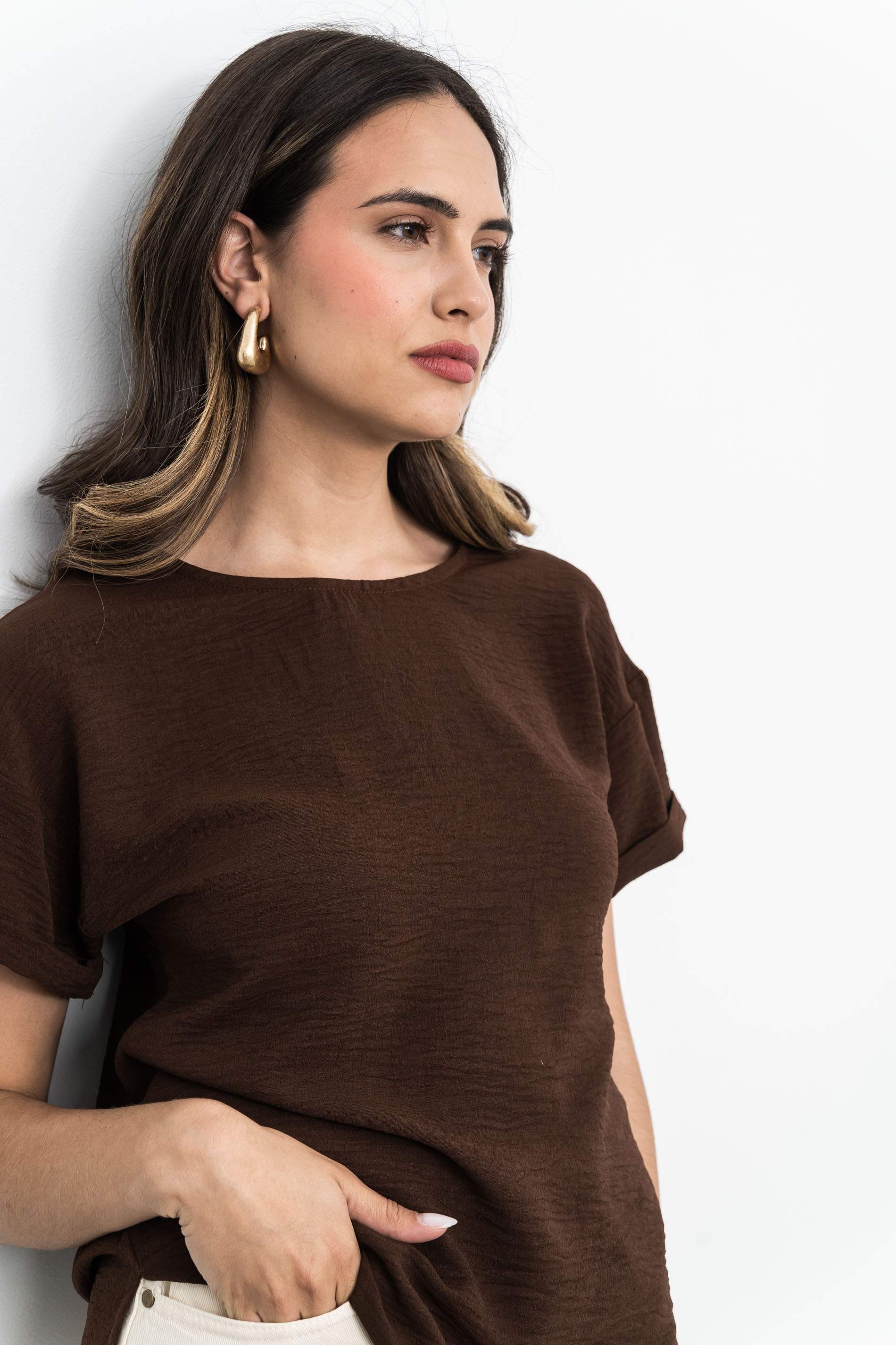 BLUSA MANGA CAIDA CHOCOLATE