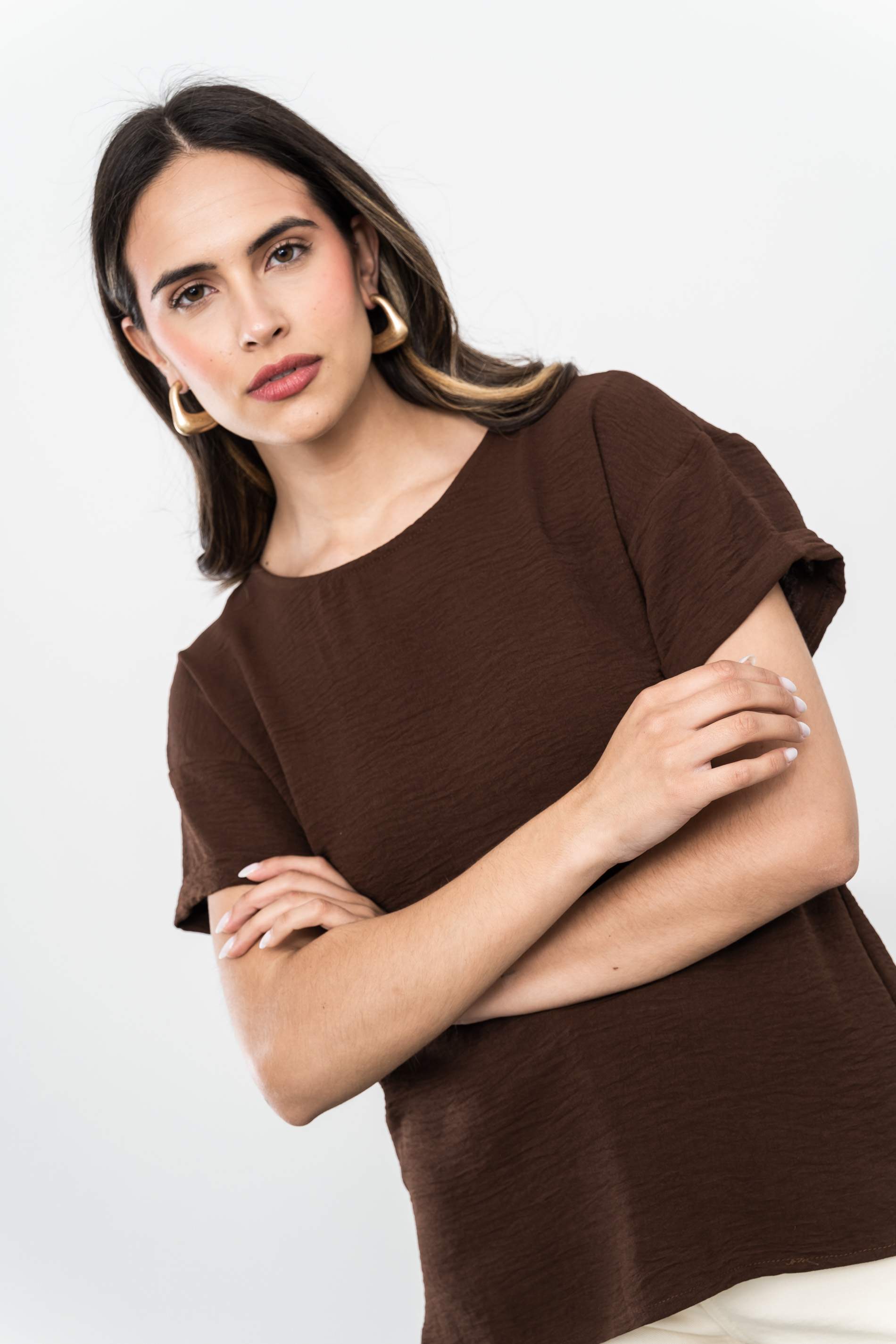 BLUSA MANGA CAIDA CHOCOLATE