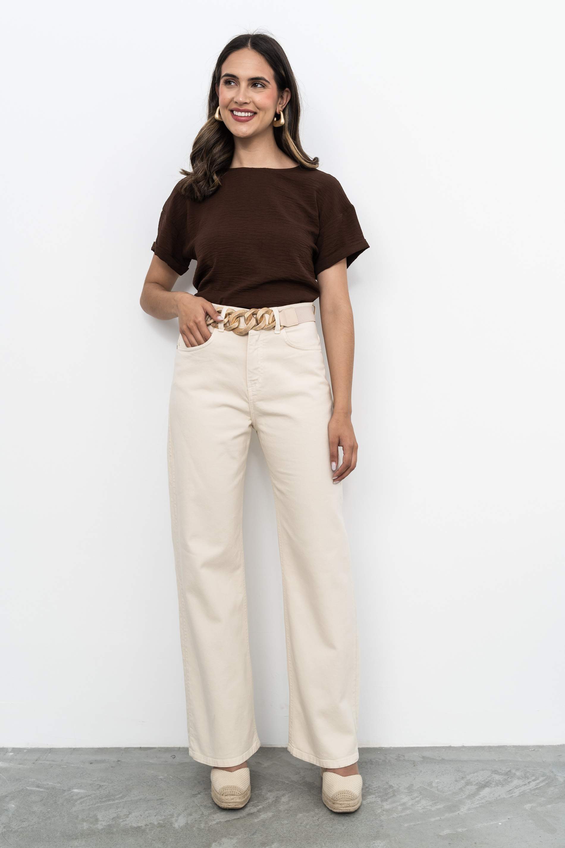 BLUSA MANGA CAIDA CHOCOLATE
