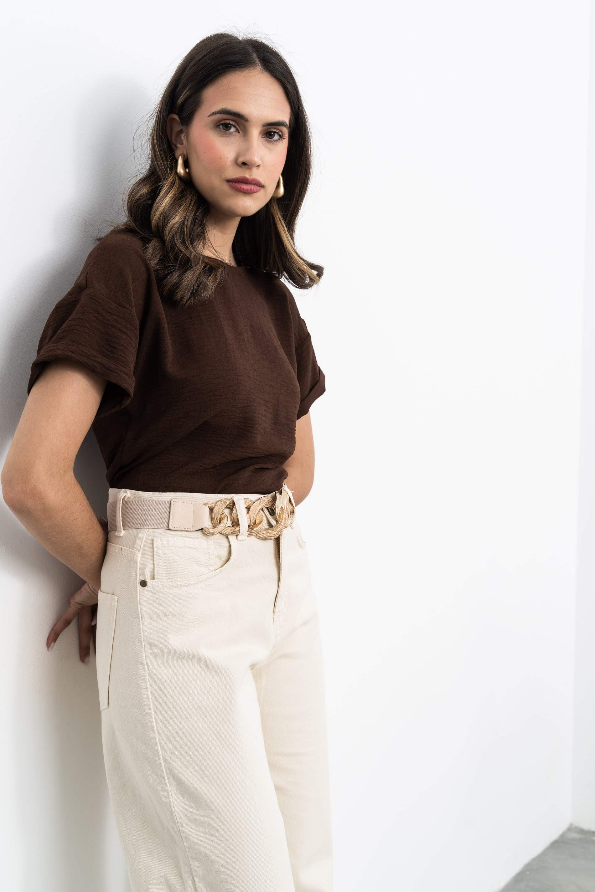 BLUSA MANGA CAIDA CHOCOLATE