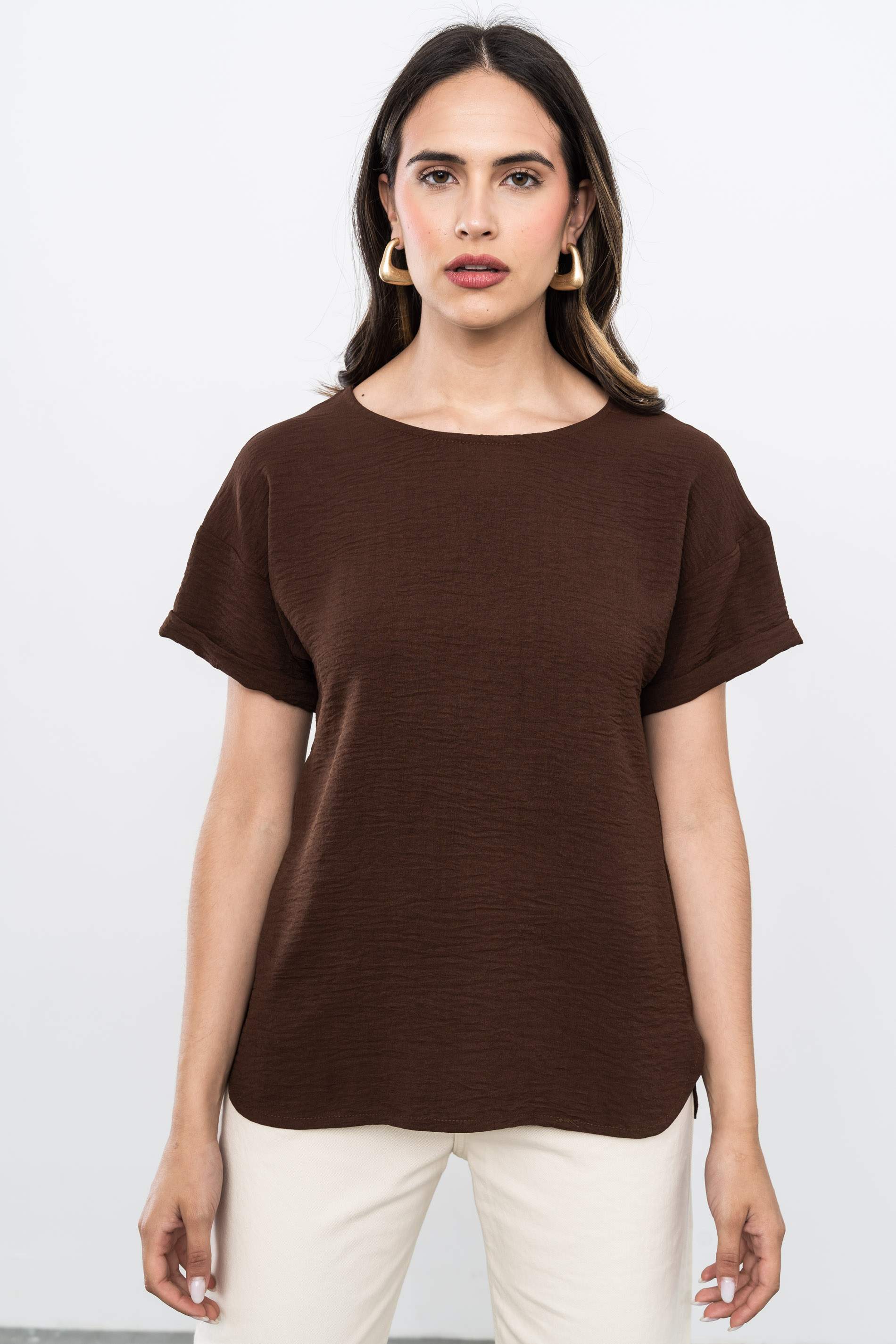 BLUSA MANGA CAIDA CHOCOLATE
