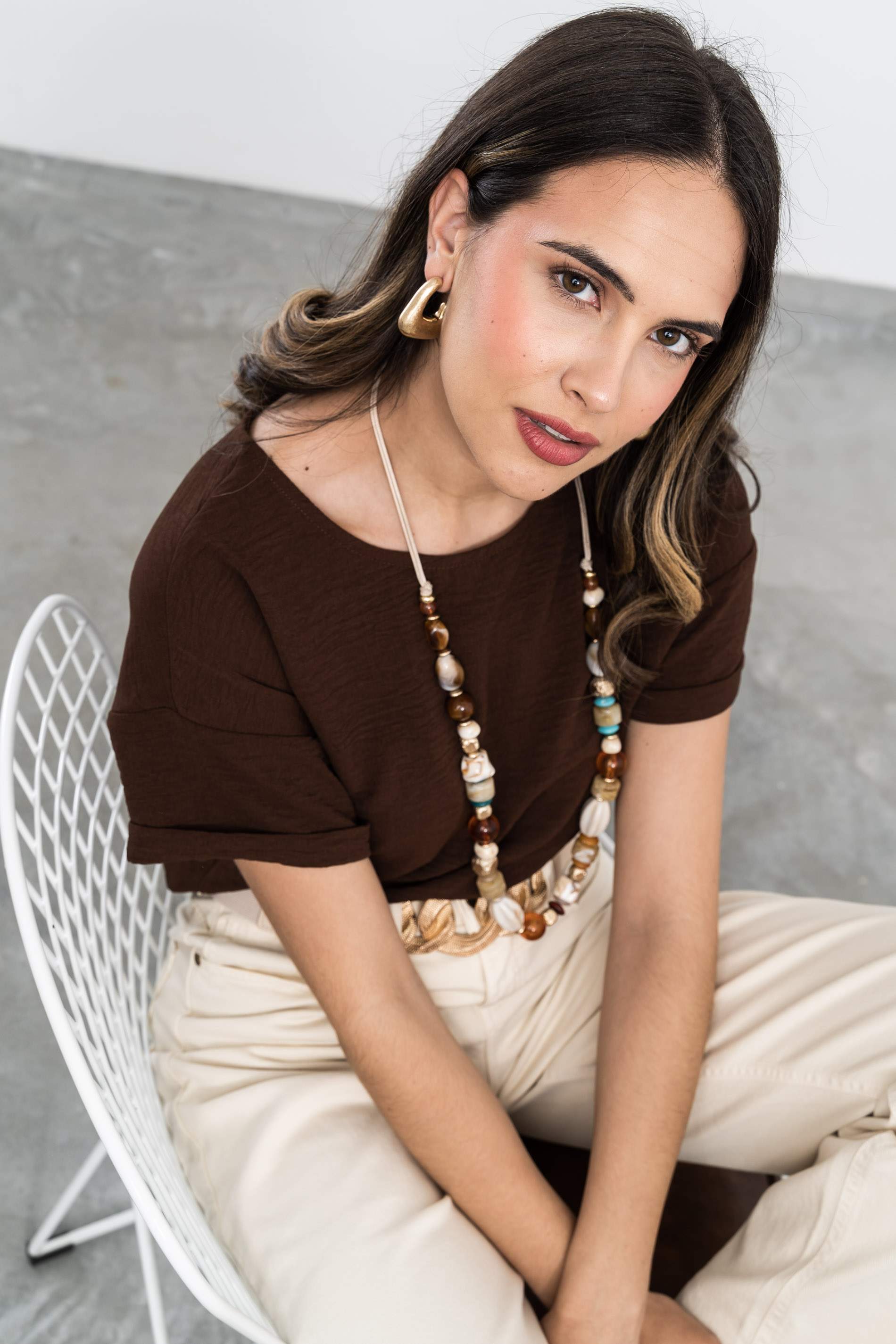 BLUSA MANGA CAIDA CHOCOLATE