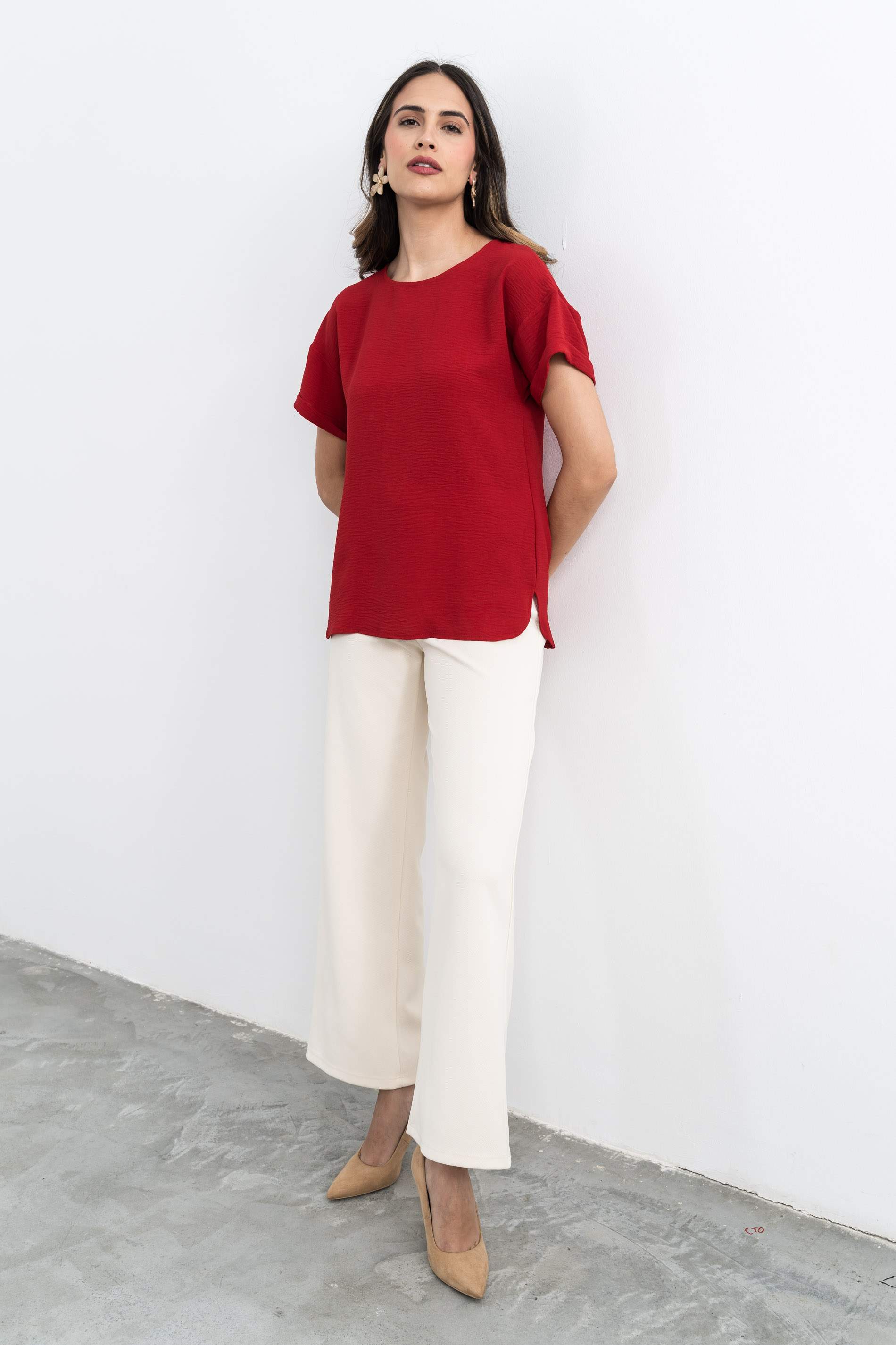 BLUSA MANGA CAIDA ROJO