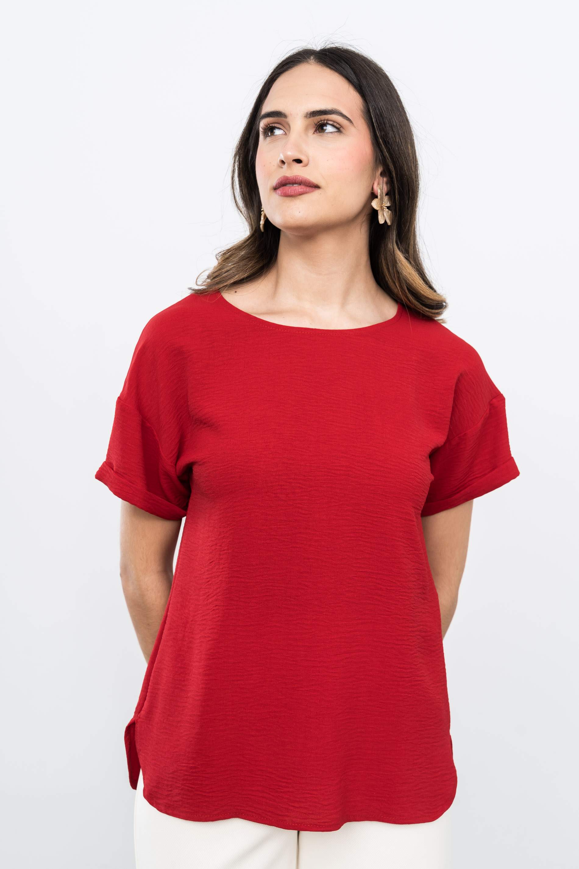 BLUSA MANGA CAIDA ROJO