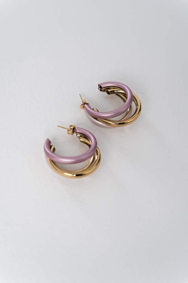 PENDIENTE TRIPLE ARO ROSA