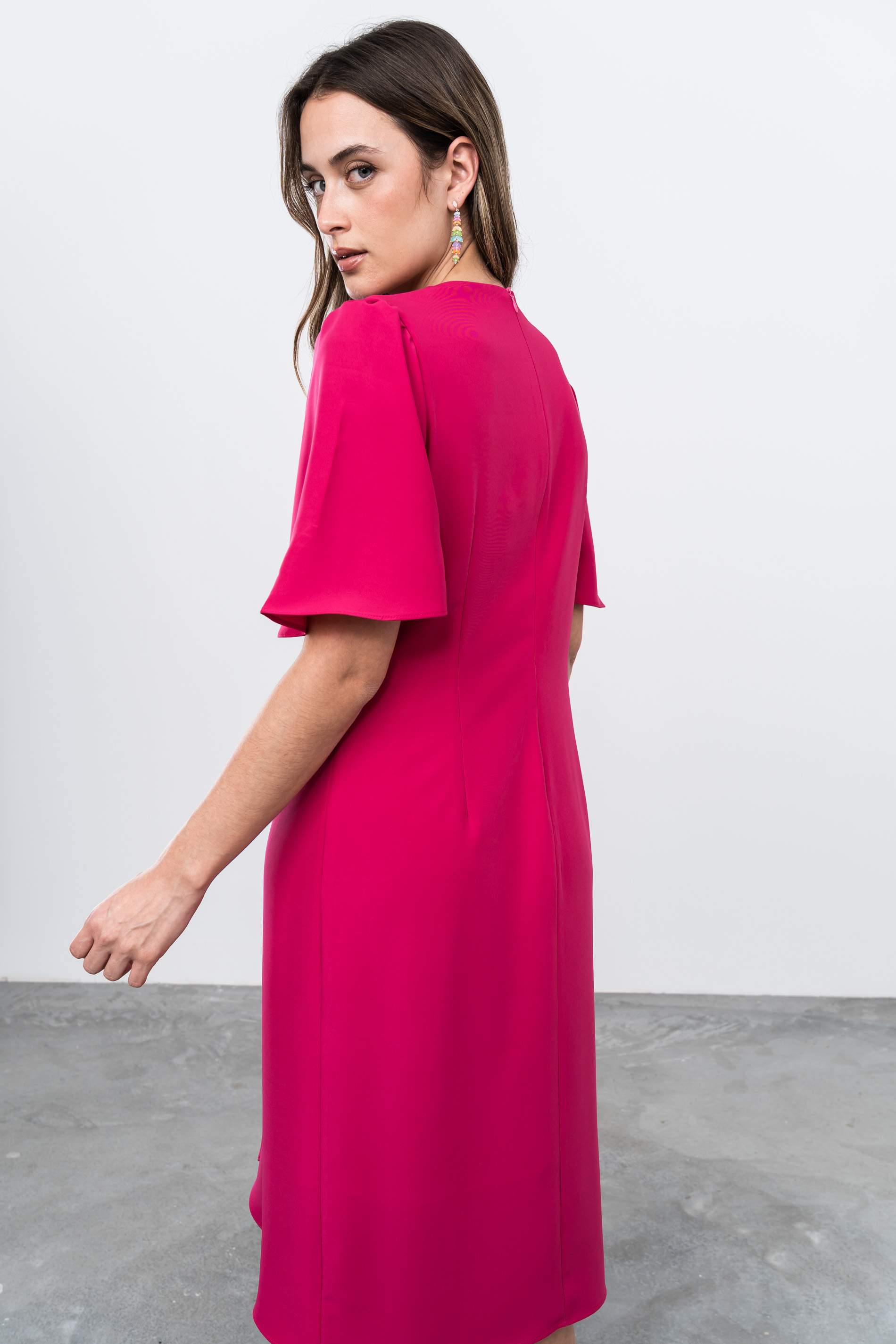 VESTIDO RECOGIDO CENTRAL FUCSIA