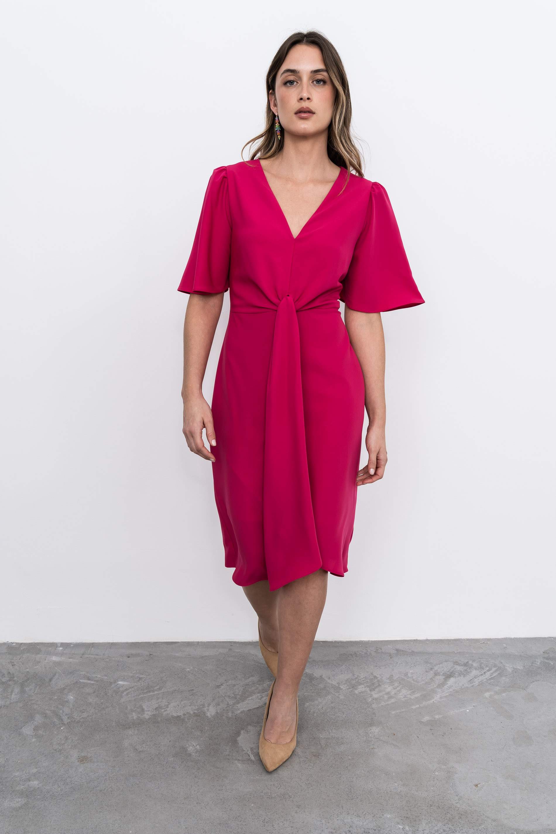 VESTIDO RECOGIDO CENTRAL FUCSIA