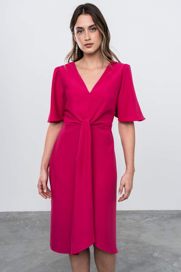 VESTIDO RECOGIDO CENTRAL FUCSIA