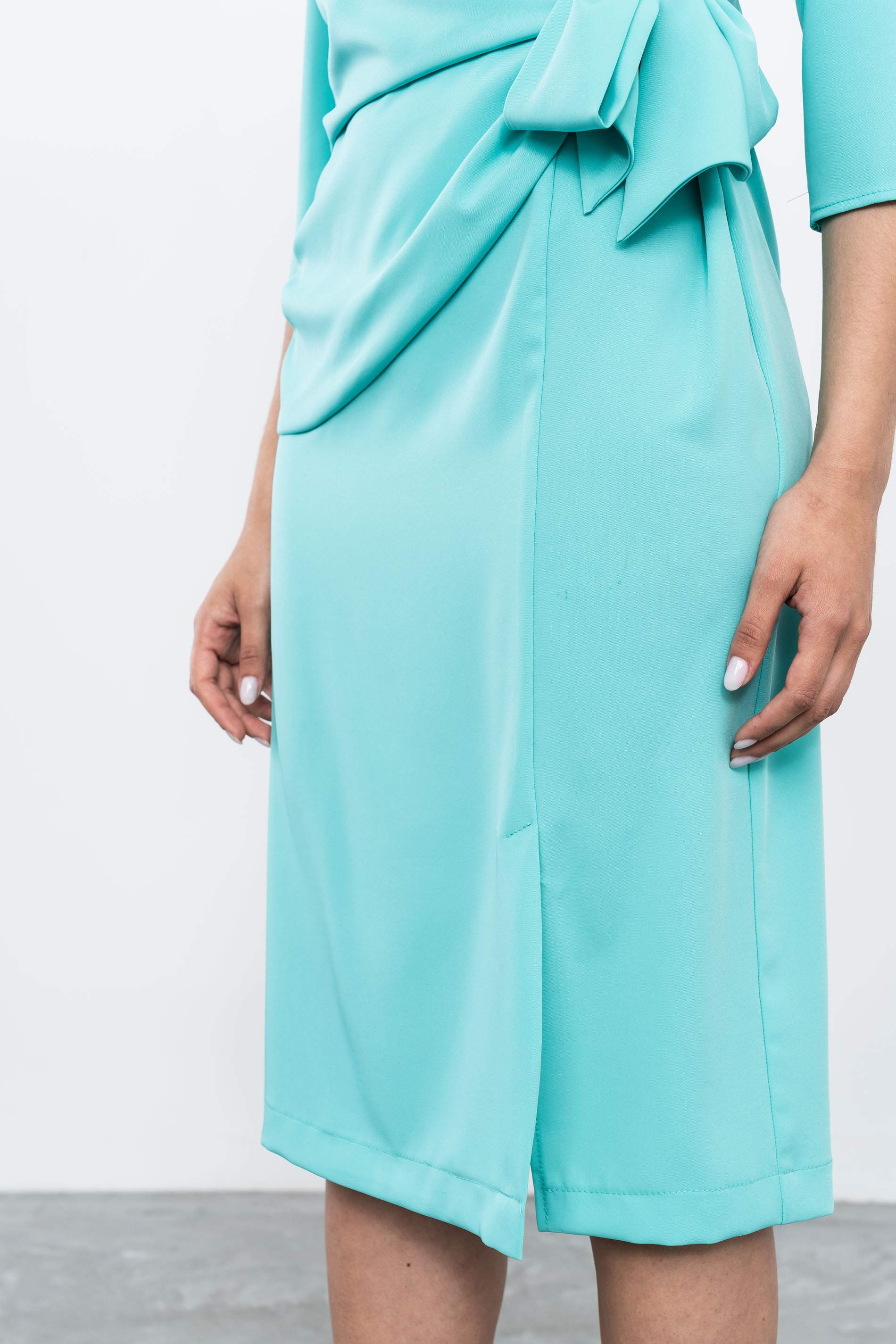 VESTIDO FRUNCES LAZADA TURQUESA